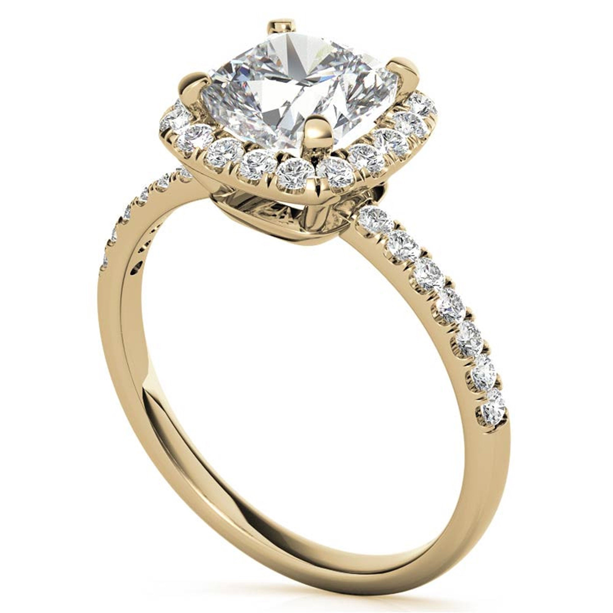 Adjustable Sterling Silver classic Yellow Gold Cushion Cut Solitaire Halo Ring For Women