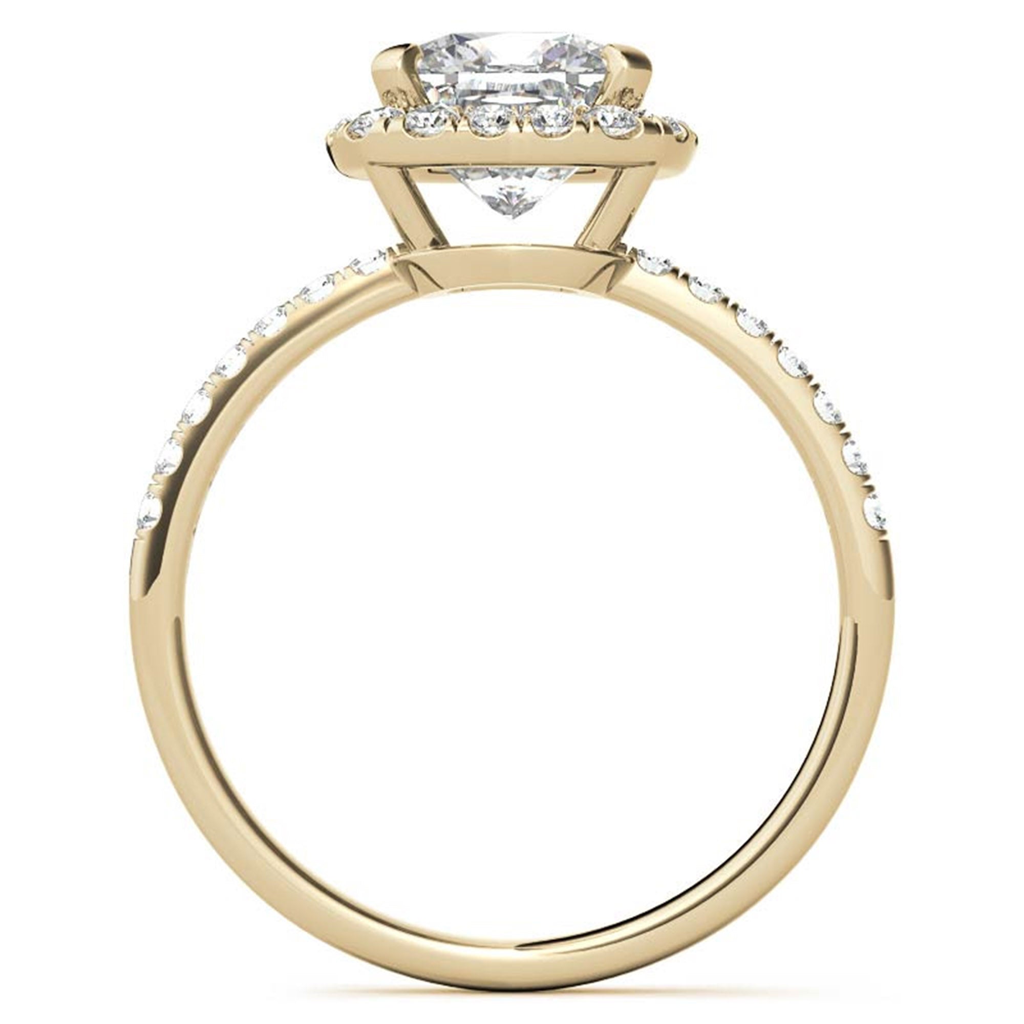 Adjustable Sterling Silver classic Yellow Gold Cushion Cut Solitaire Halo Ring For Women