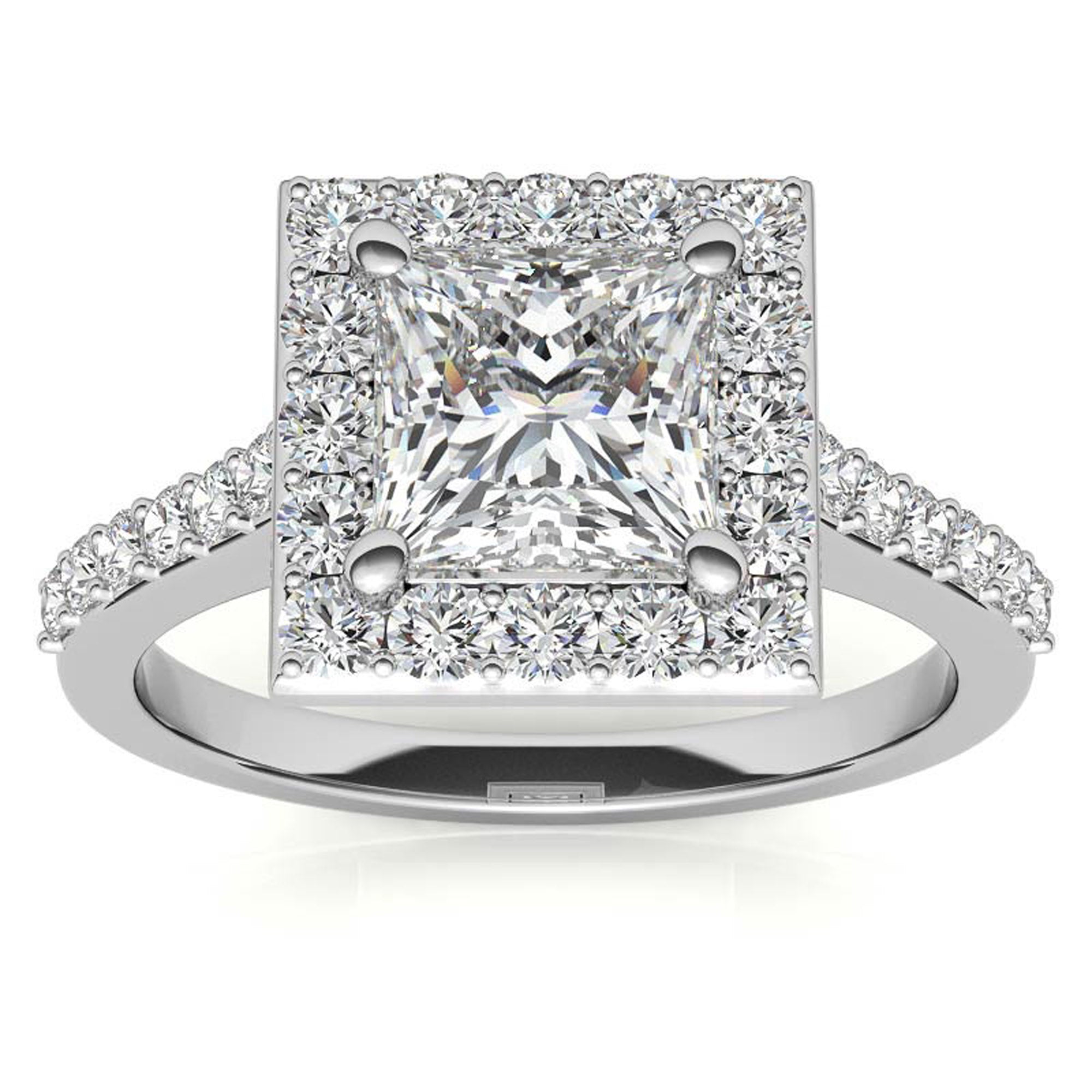 Princess Cut Halo Silver Ring