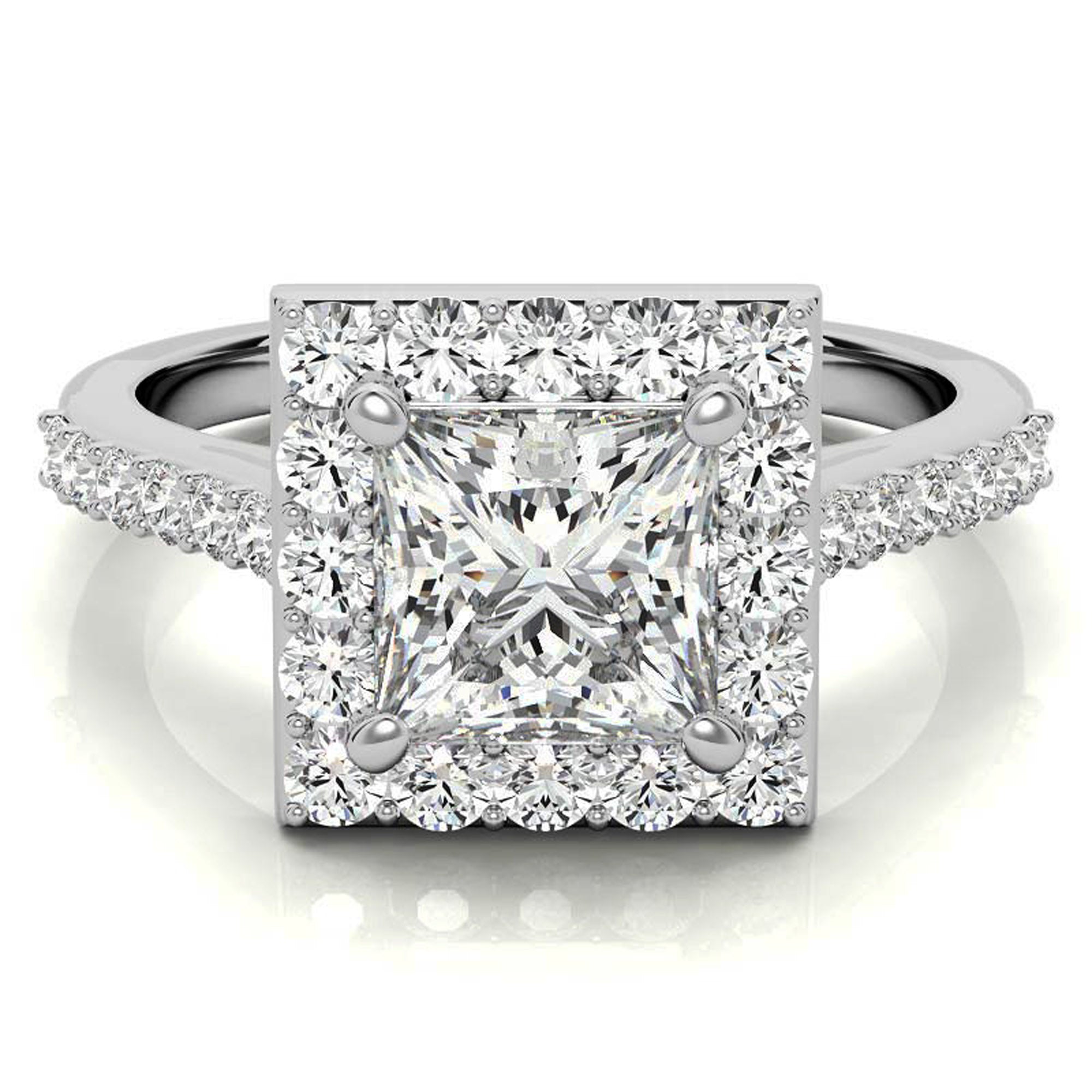Princess Cut Halo Silver Ring