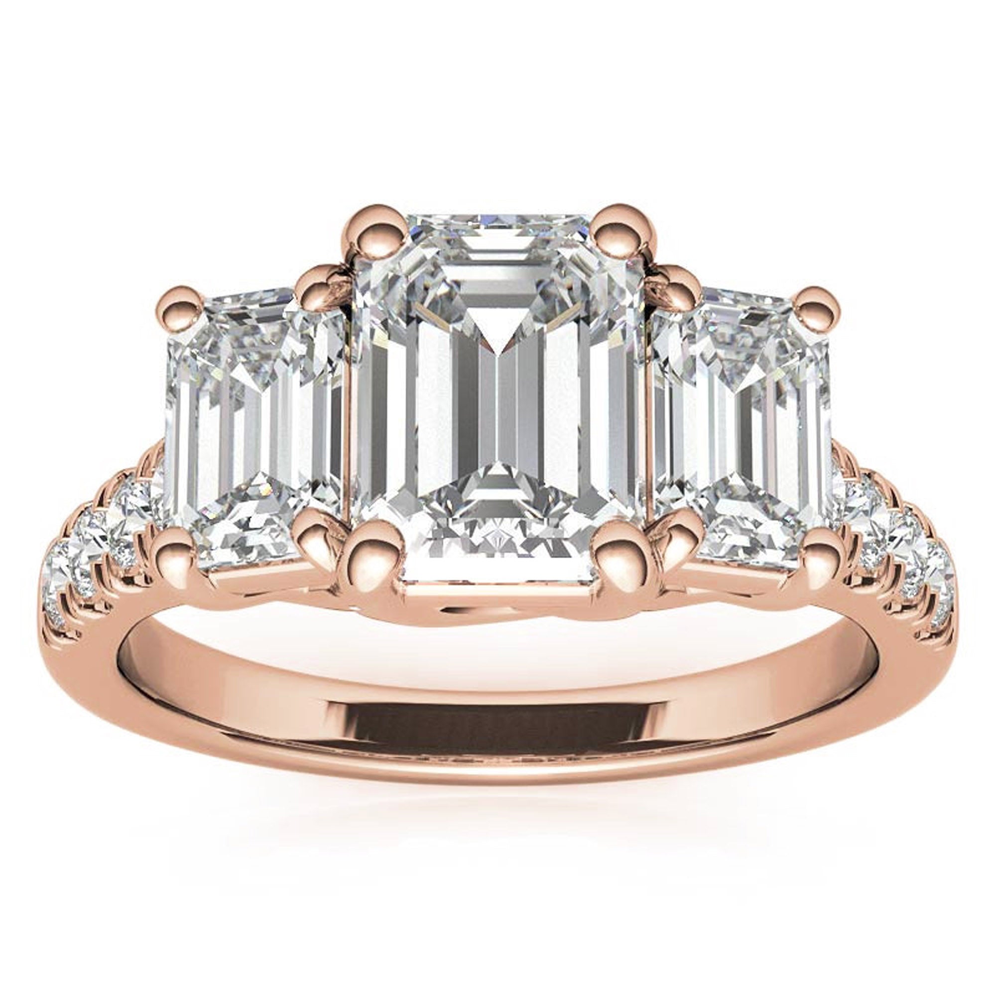 Sterling Silver Emerald-Cut Three-Stone Adjustable Vintage Style Rose Gold Ring Perfect for Engagement