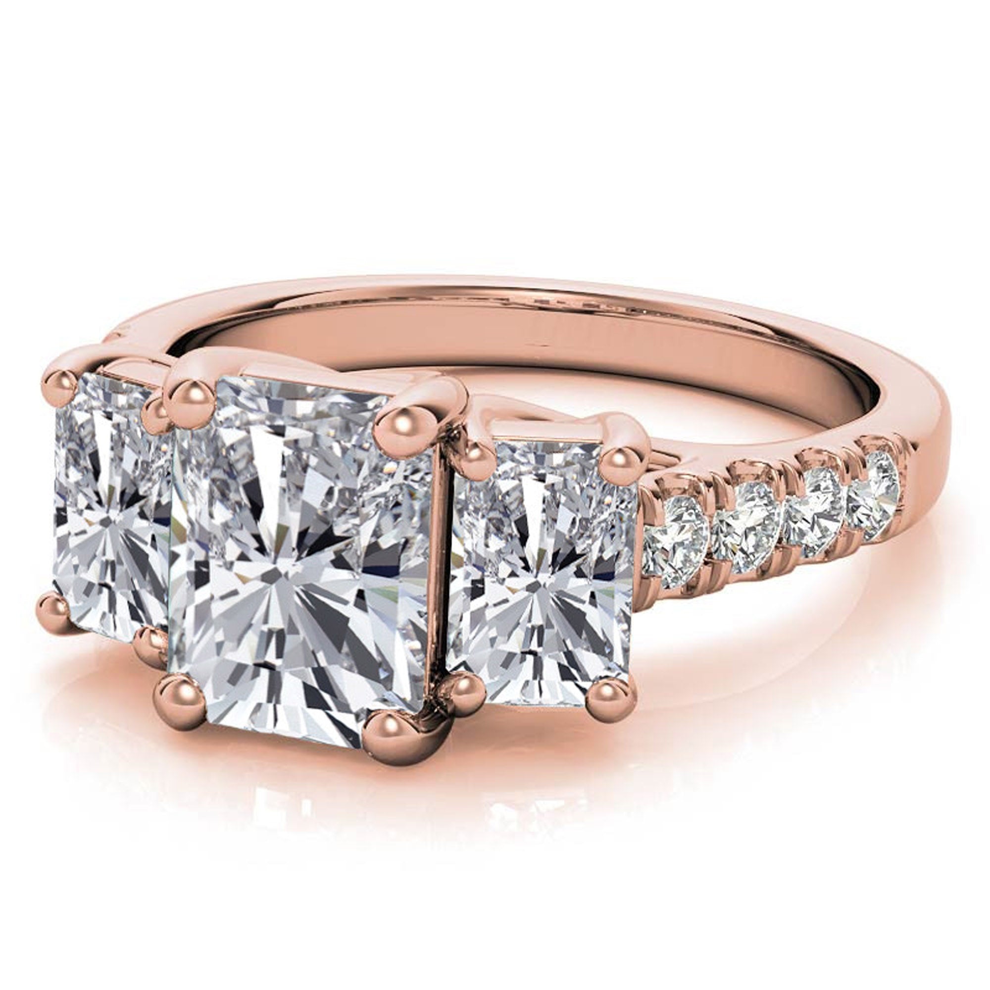 Sterling Silver Emerald-Cut Three-Stone Adjustable Vintage Style Rose Gold Ring Perfect for Engagement