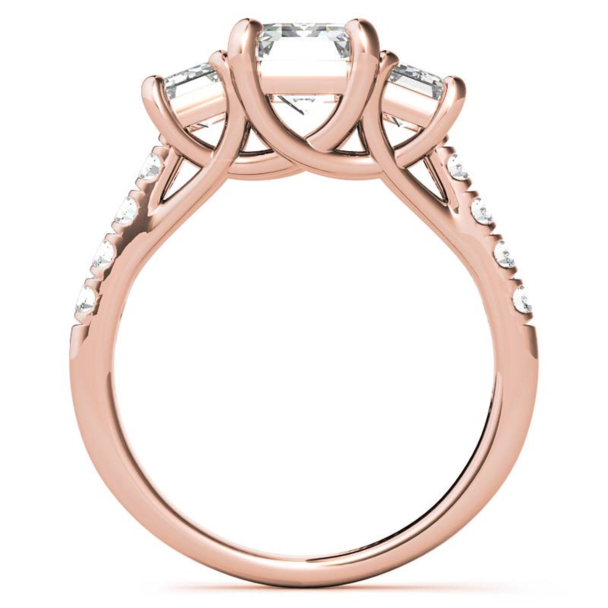 Sterling Silver Emerald-Cut Three-Stone Adjustable Vintage Style Rose Gold Ring Perfect for Engagement