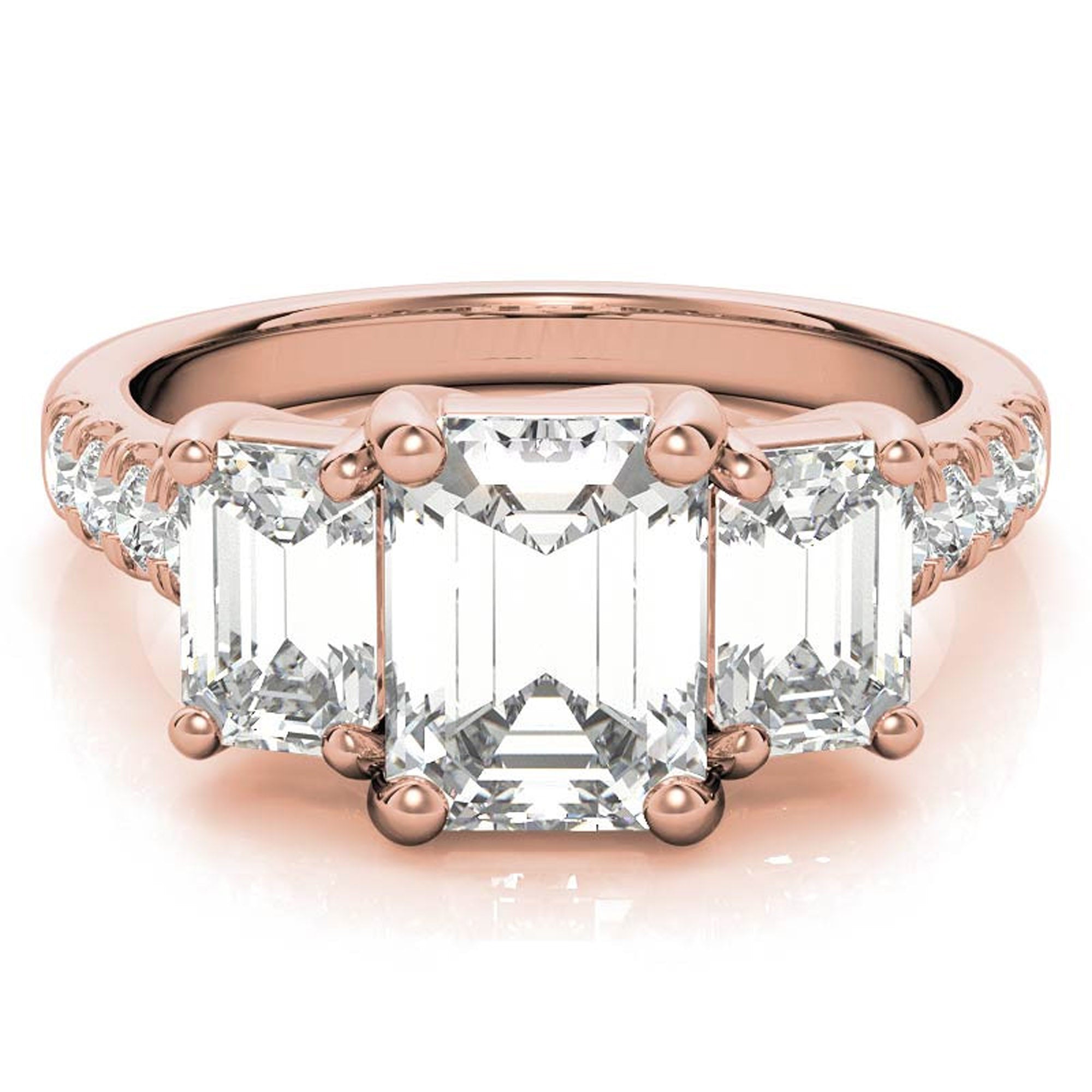 Sterling Silver Emerald-Cut Three-Stone Adjustable Vintage Style Rose Gold Ring Perfect for Engagement