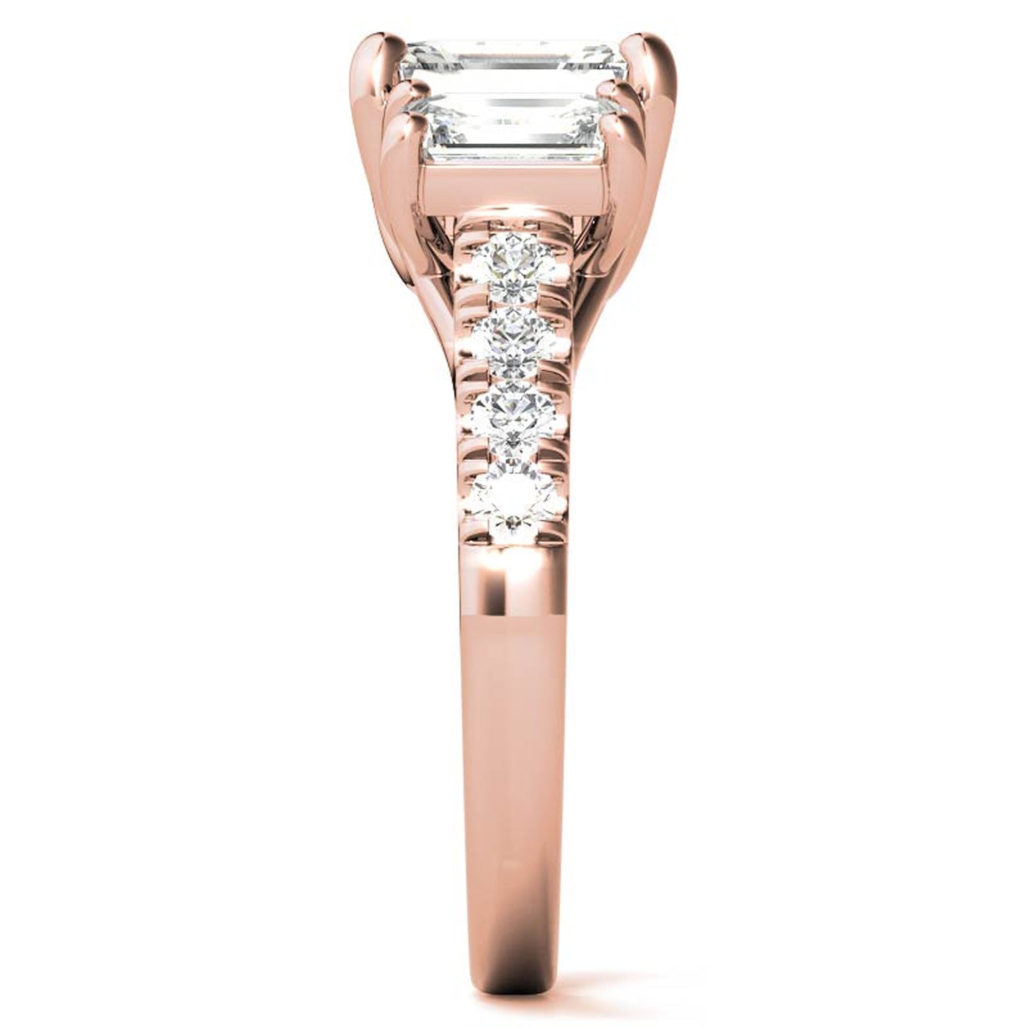 Sterling Silver Emerald-Cut Three-Stone Adjustable Vintage Style Rose Gold Ring Perfect for Engagement