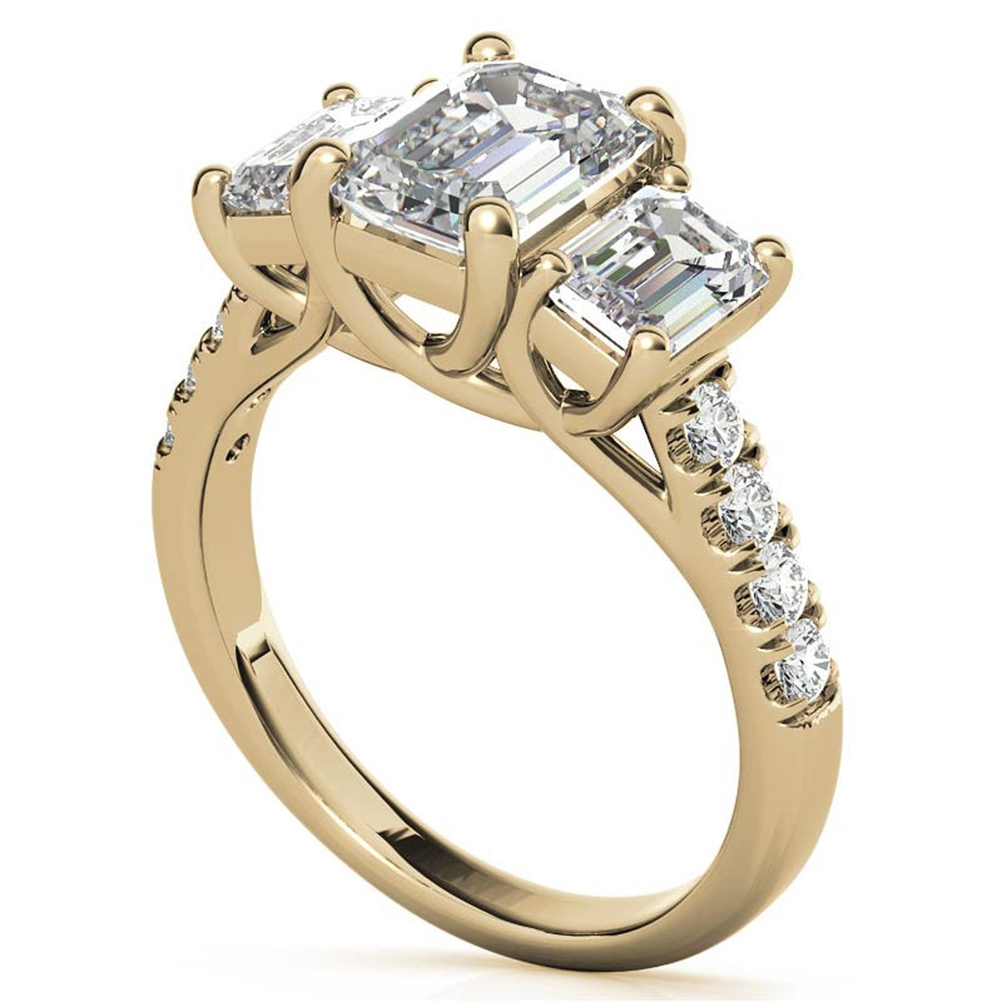 Sterling Silver Emerald-Cut Three-Stone Adjustable Vintage Style Yellow Gold Ring Perfect for Engagement