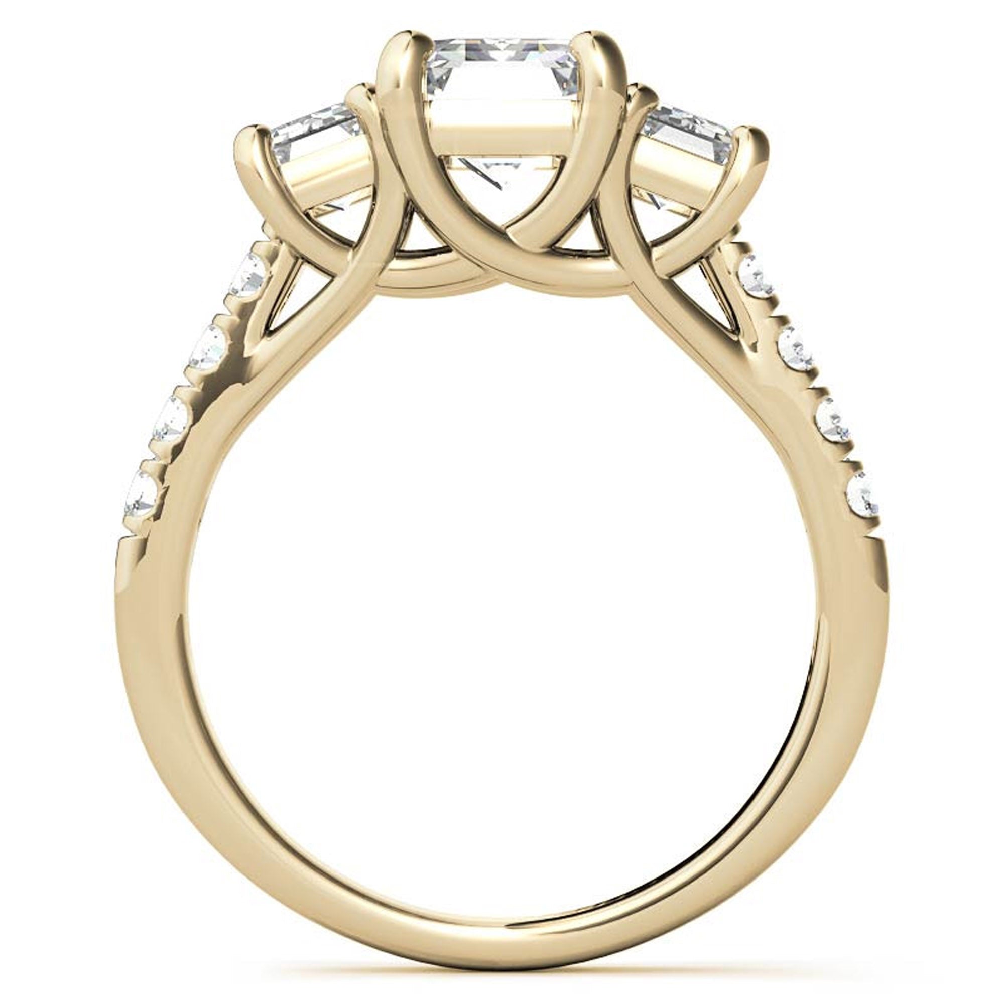 Sterling Silver Emerald-Cut Three-Stone Adjustable Vintage Style Yellow Gold Ring Perfect for Engagement