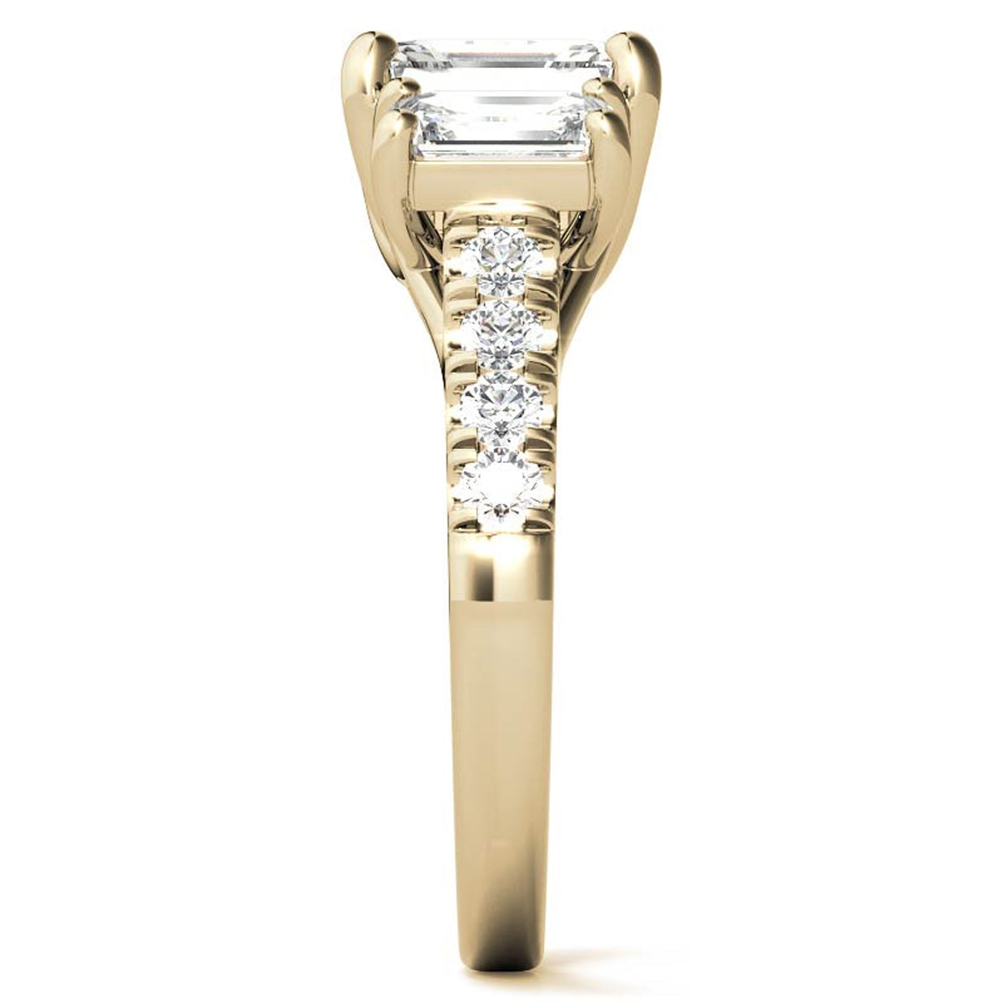 Sterling Silver Emerald-Cut Three-Stone Adjustable Vintage Style Yellow Gold Ring Perfect for Engagement