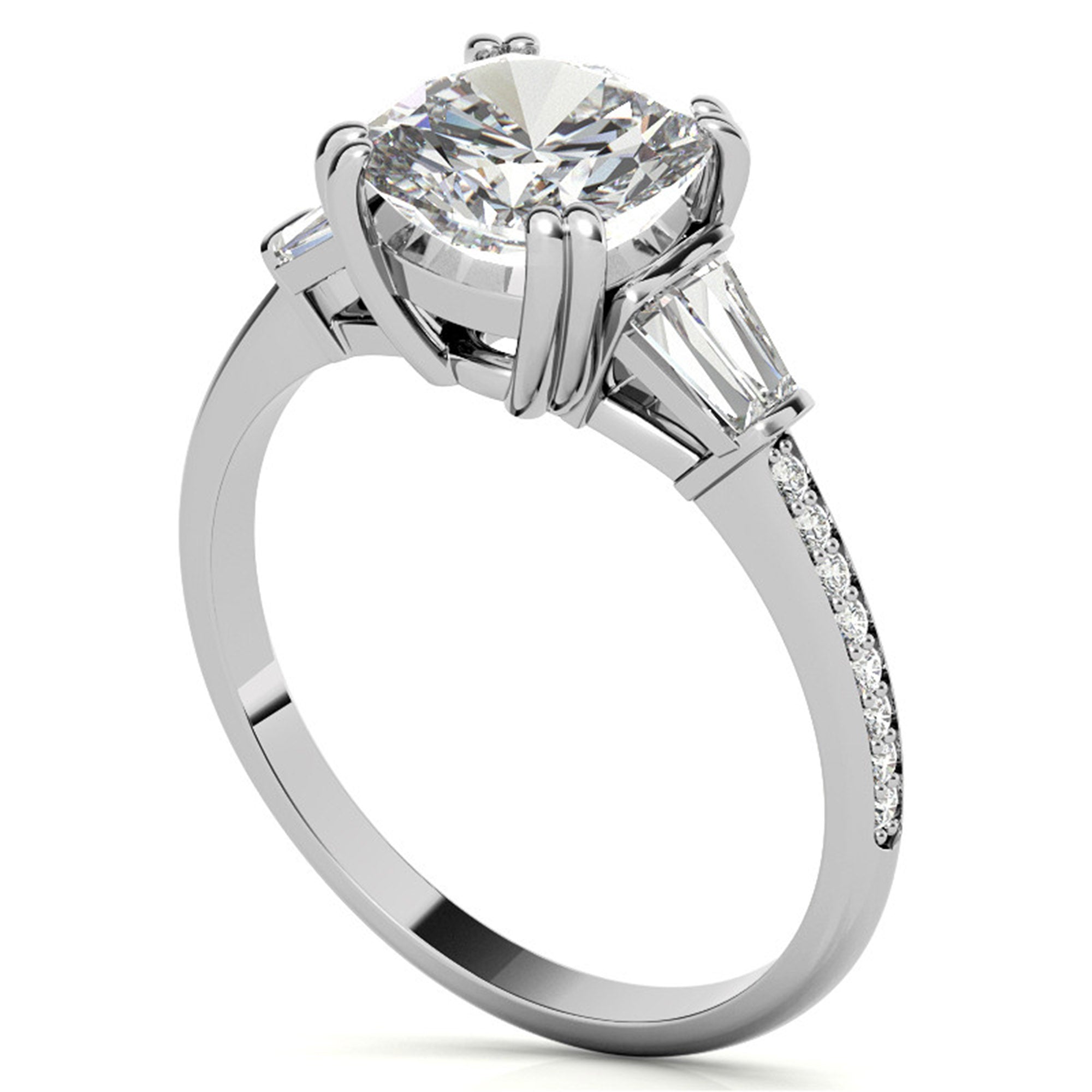 Sterling Silver Oval-Cut Moissanite Three-Stone  Adjustable Engagement White Gold Ring For Woman