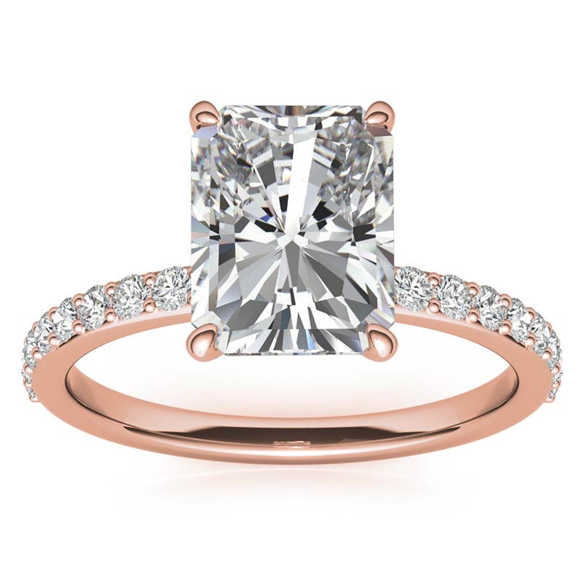 Adjustable Engagement Sterling Silver Rose Gold Radiant Cut with Hidden Halo Design Ring For Woman