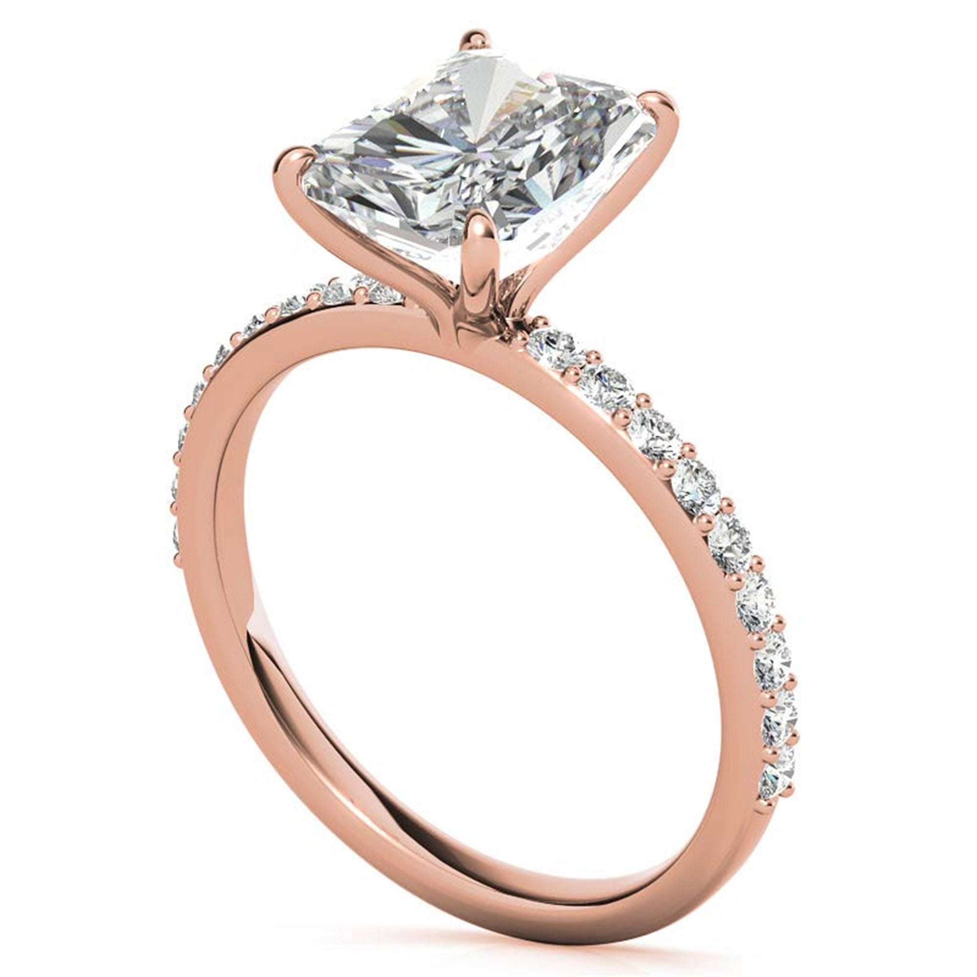 Adjustable Engagement Sterling Silver Rose Gold Radiant Cut with Hidden Halo Design Ring For Woman