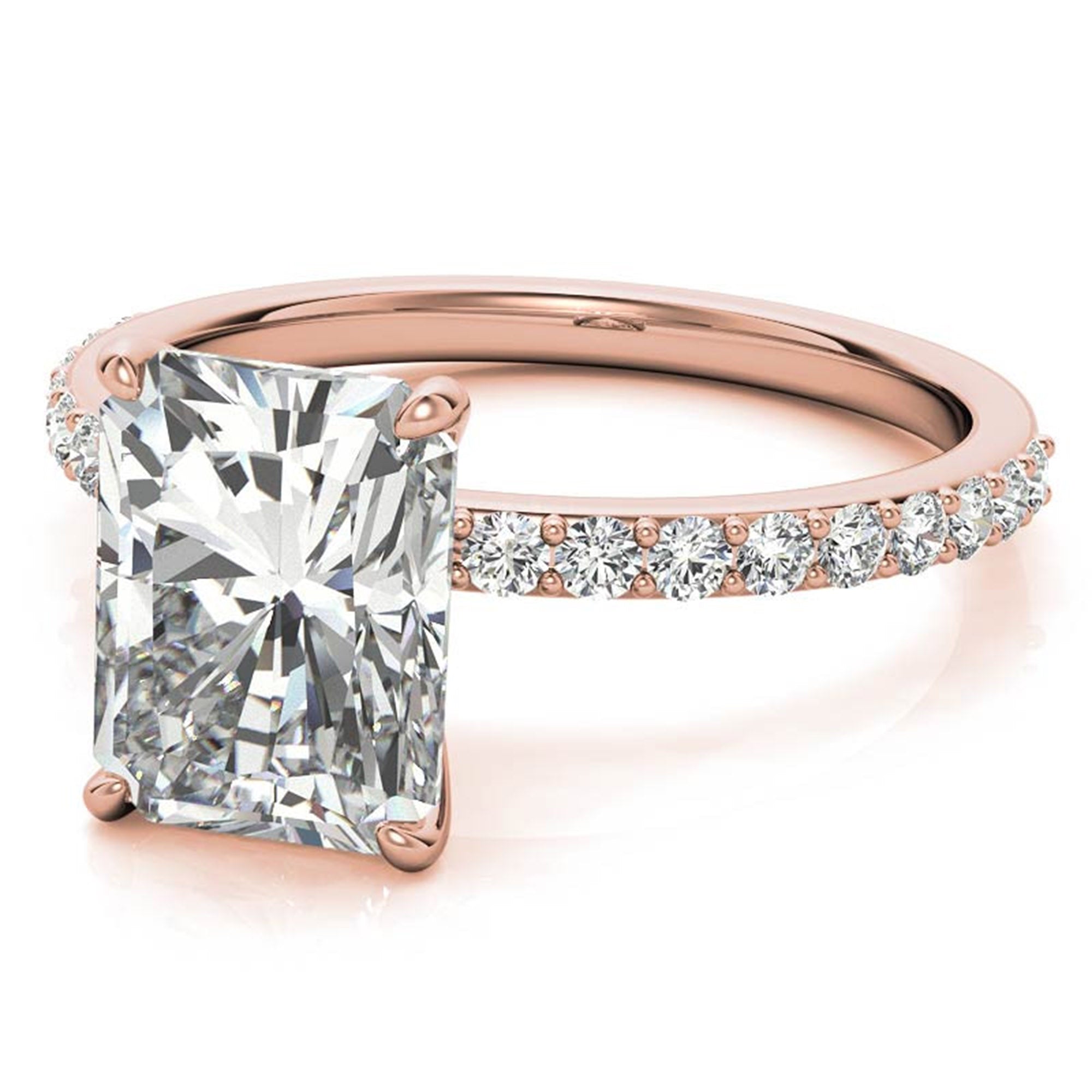 Adjustable Engagement Sterling Silver Rose Gold Radiant Cut with Hidden Halo Design Ring For Woman