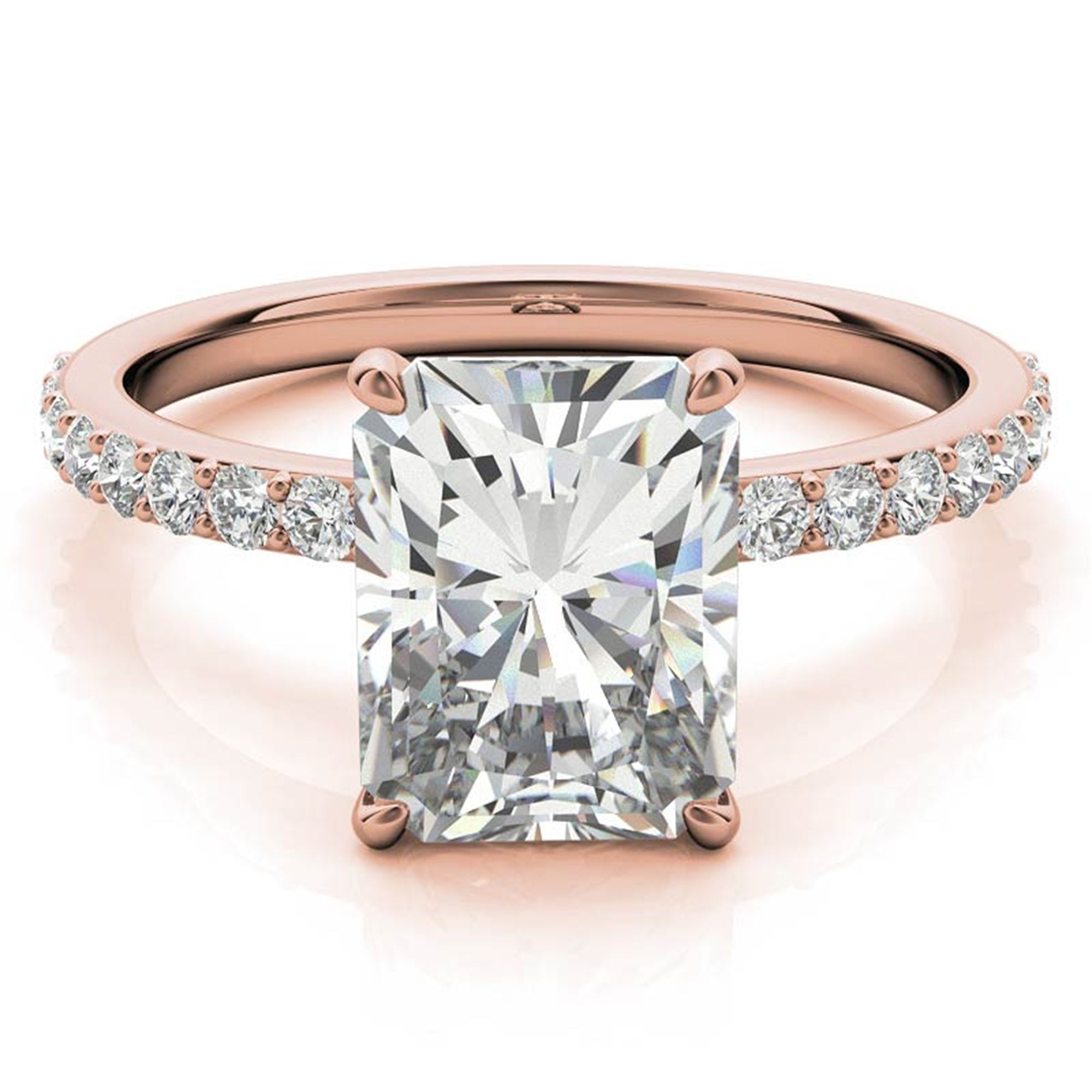 Adjustable Engagement Sterling Silver Rose Gold Radiant Cut with Hidden Halo Design Ring For Woman