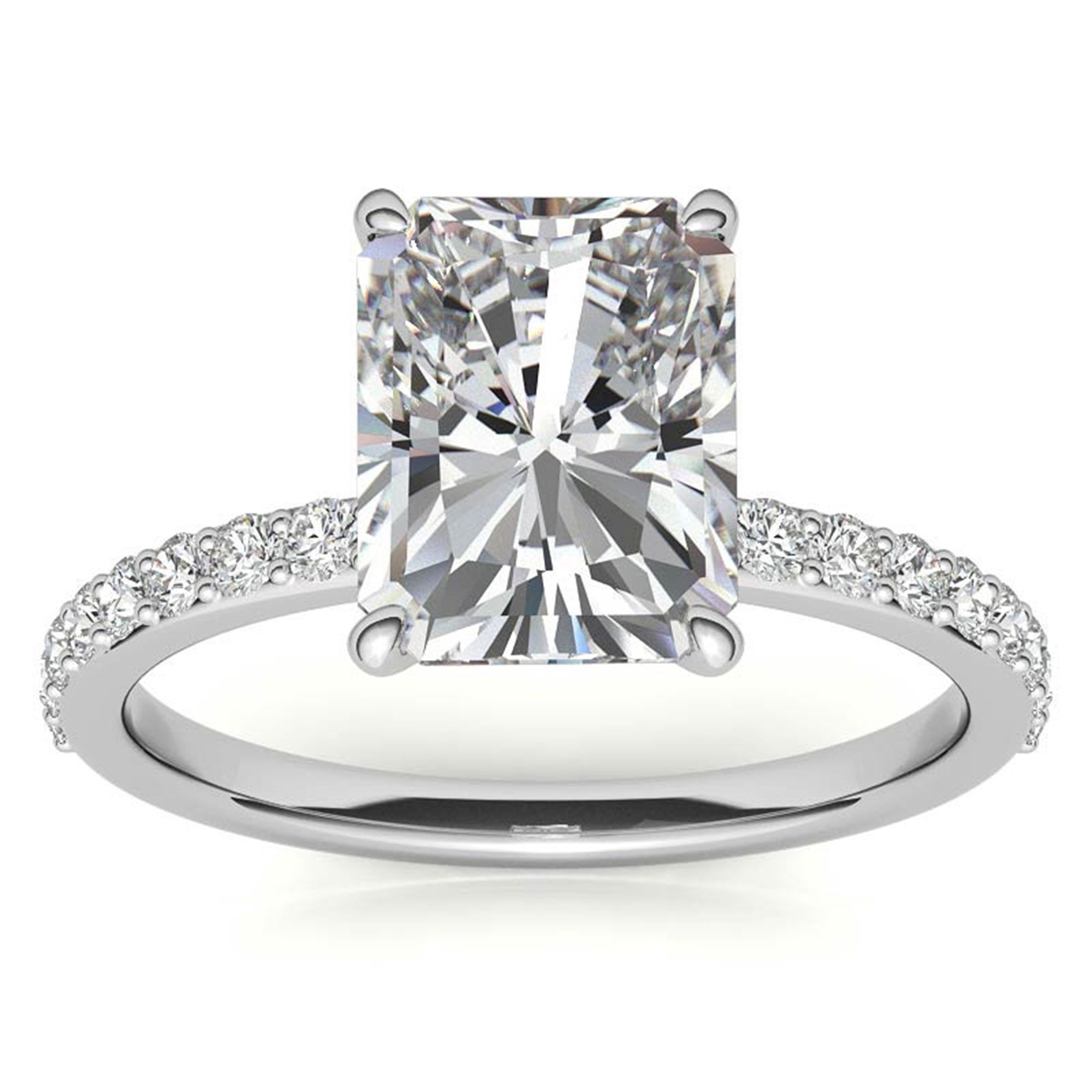 Adjustable Engagement Sterling Silver White Gold Radiant Cut with Hidden Halo Design Ring For Woman
