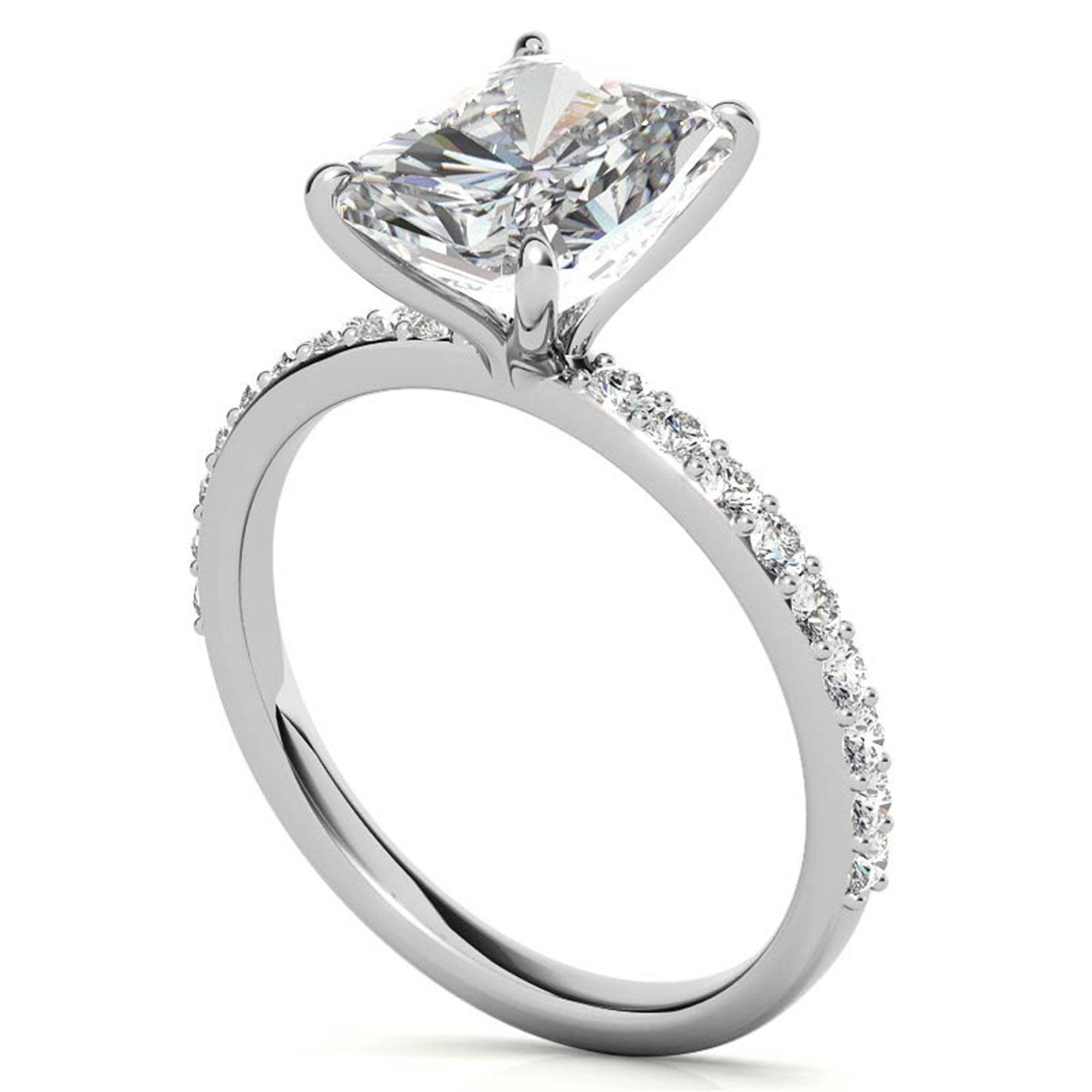 Adjustable Engagement Sterling Silver White Gold Radiant Cut with Hidden Halo Design Ring For Woman