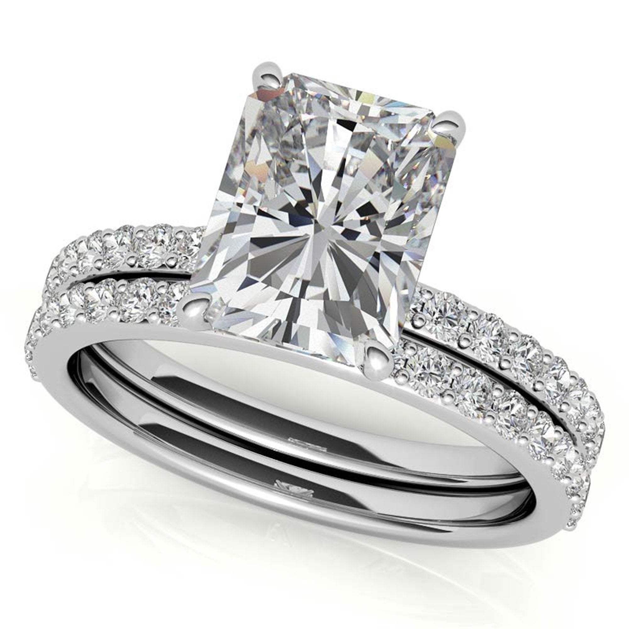 Adjustable Engagement Sterling Silver White Gold Radiant Cut with Hidden Halo Design Ring For Woman