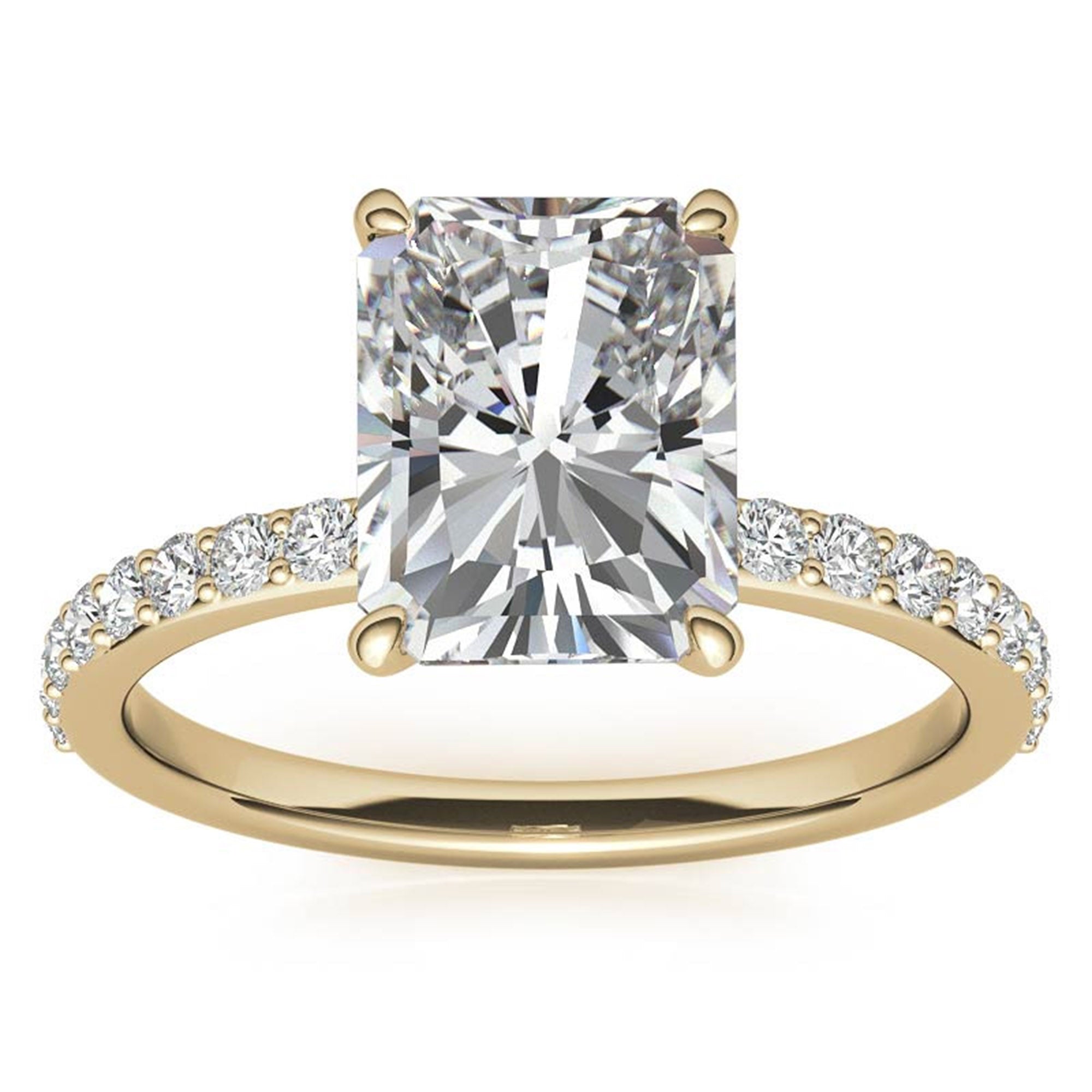 Adjustable Engagement Sterling Silver Yellow Gold Radiant Cut with Hidden Halo Design Ring For Woman