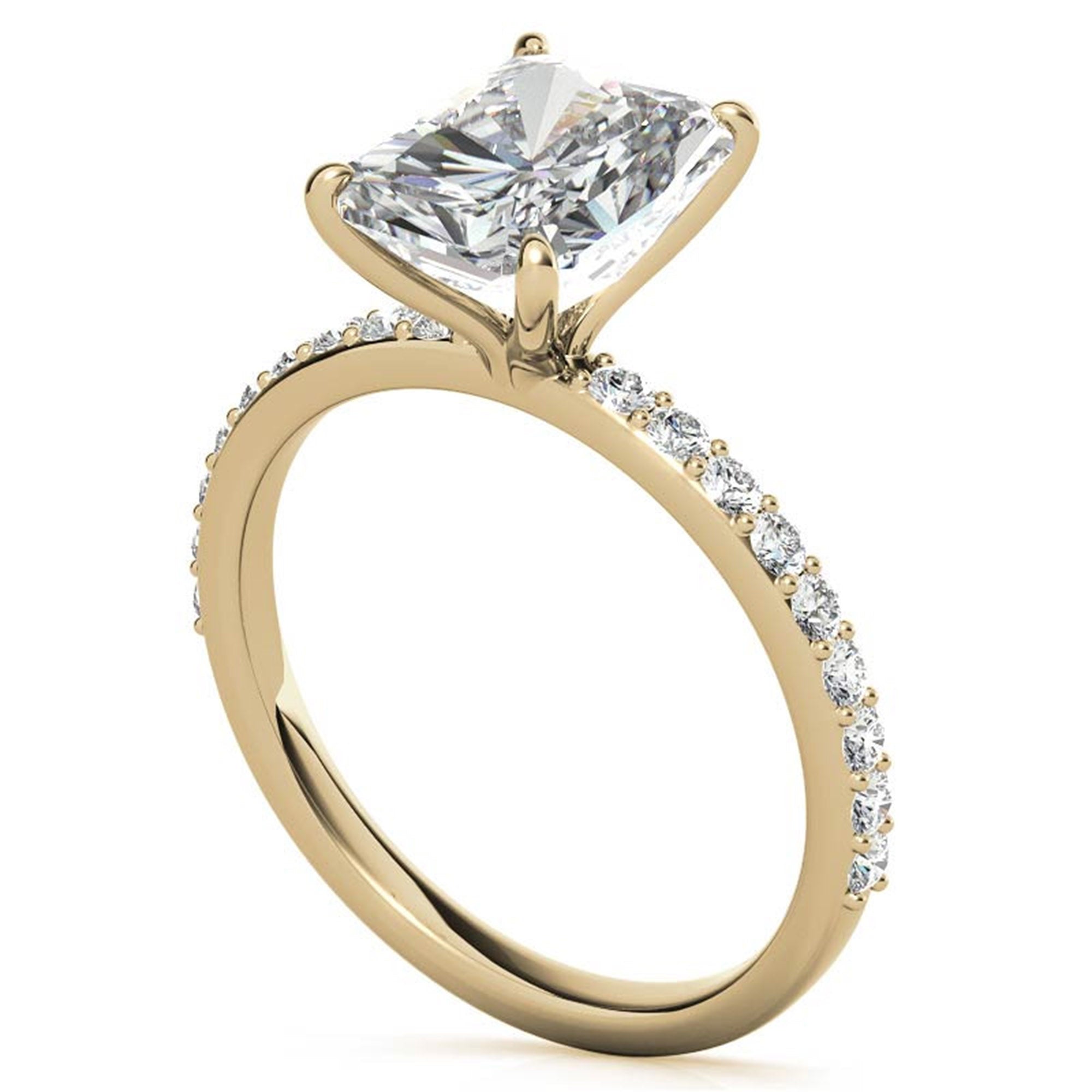 Adjustable Engagement Sterling Silver Yellow Gold Radiant Cut with Hidden Halo Design Ring For Woman