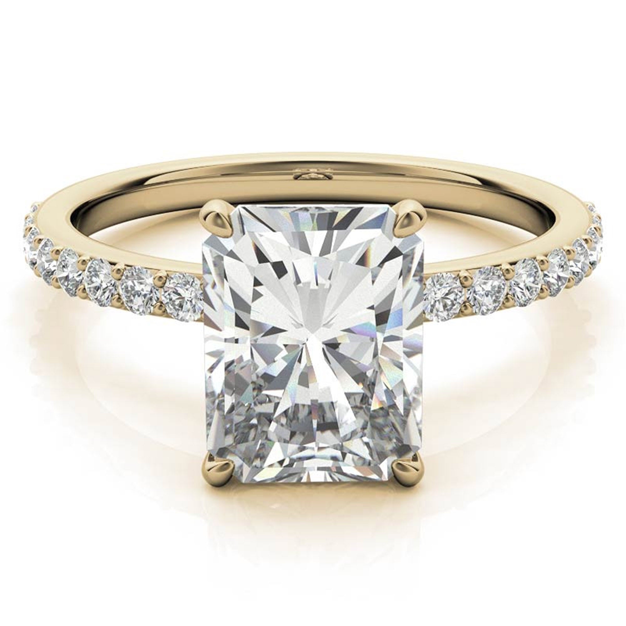 Adjustable Engagement Sterling Silver Yellow Gold Radiant Cut with Hidden Halo Design Ring For Woman