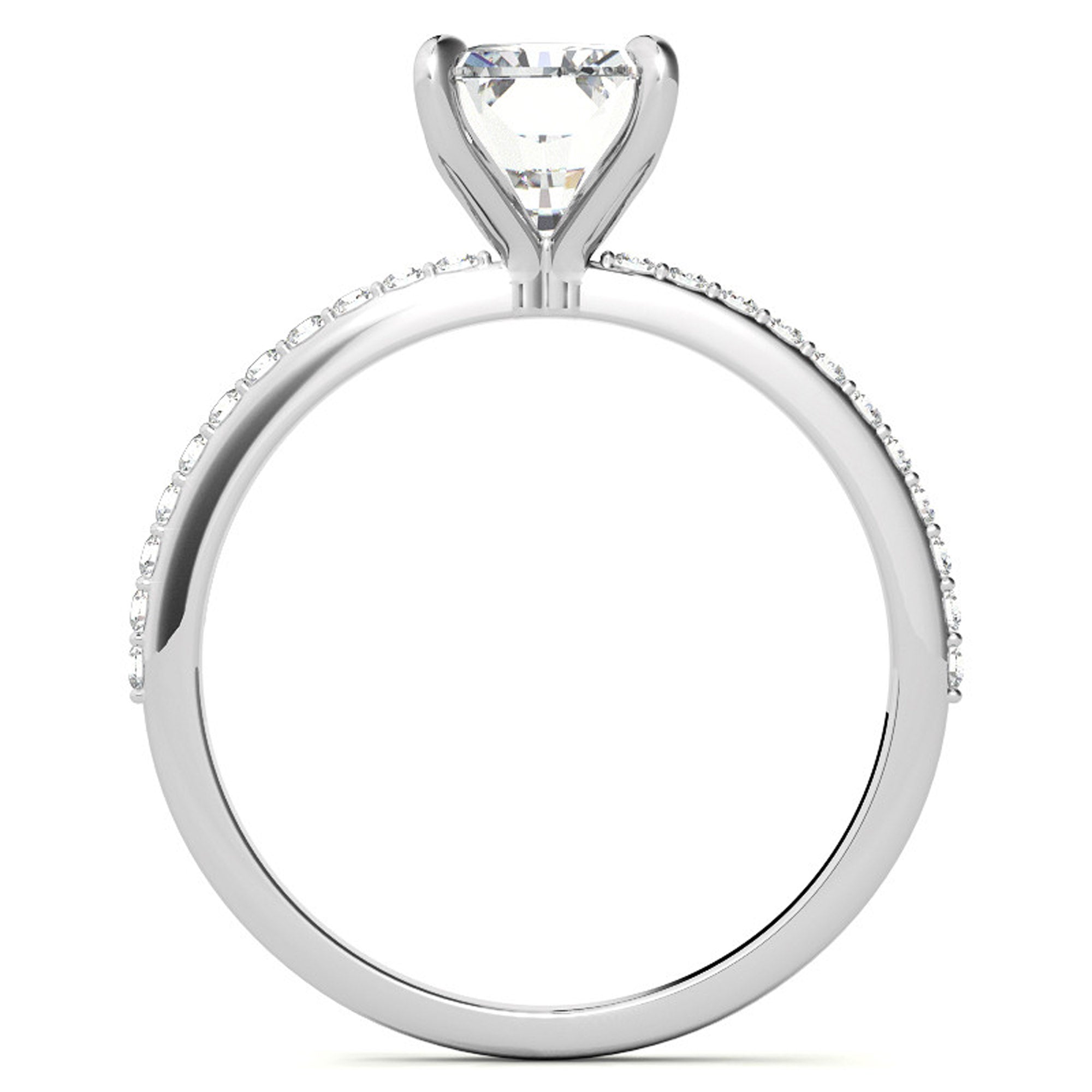 Adjustable Radiant Cut Solitaire Sterling Silver White Gold-Plated Engagement Ring with Pave Band – Perfect for Special Occasions