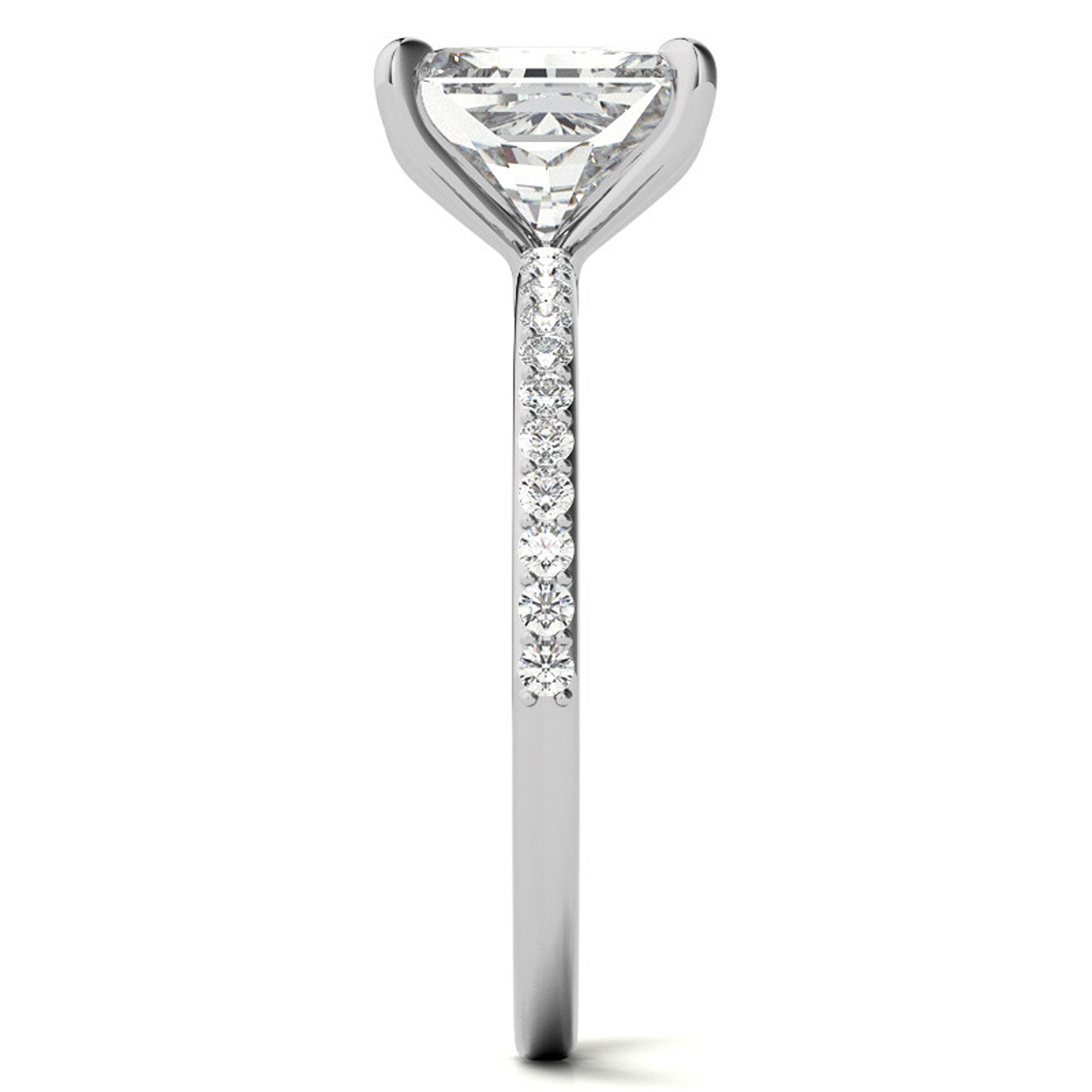 Adjustable Radiant Cut Solitaire Sterling Silver White Gold-Plated Engagement Ring with Pave Band – Perfect for Special Occasions