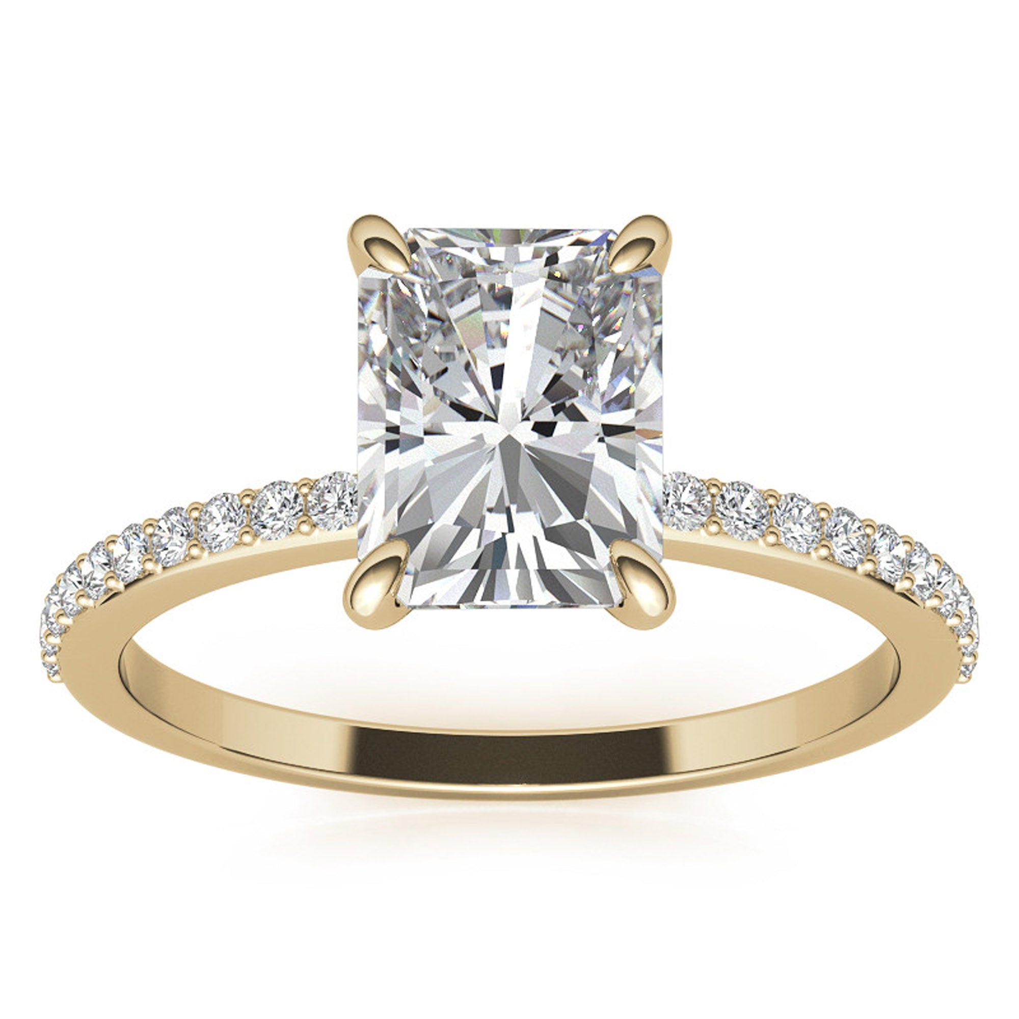 Adjustable Radiant Cut Solitaire Sterling Silver Yellow Gold-Plated Engagement Ring with Pave Band – Perfect for Special Occasions