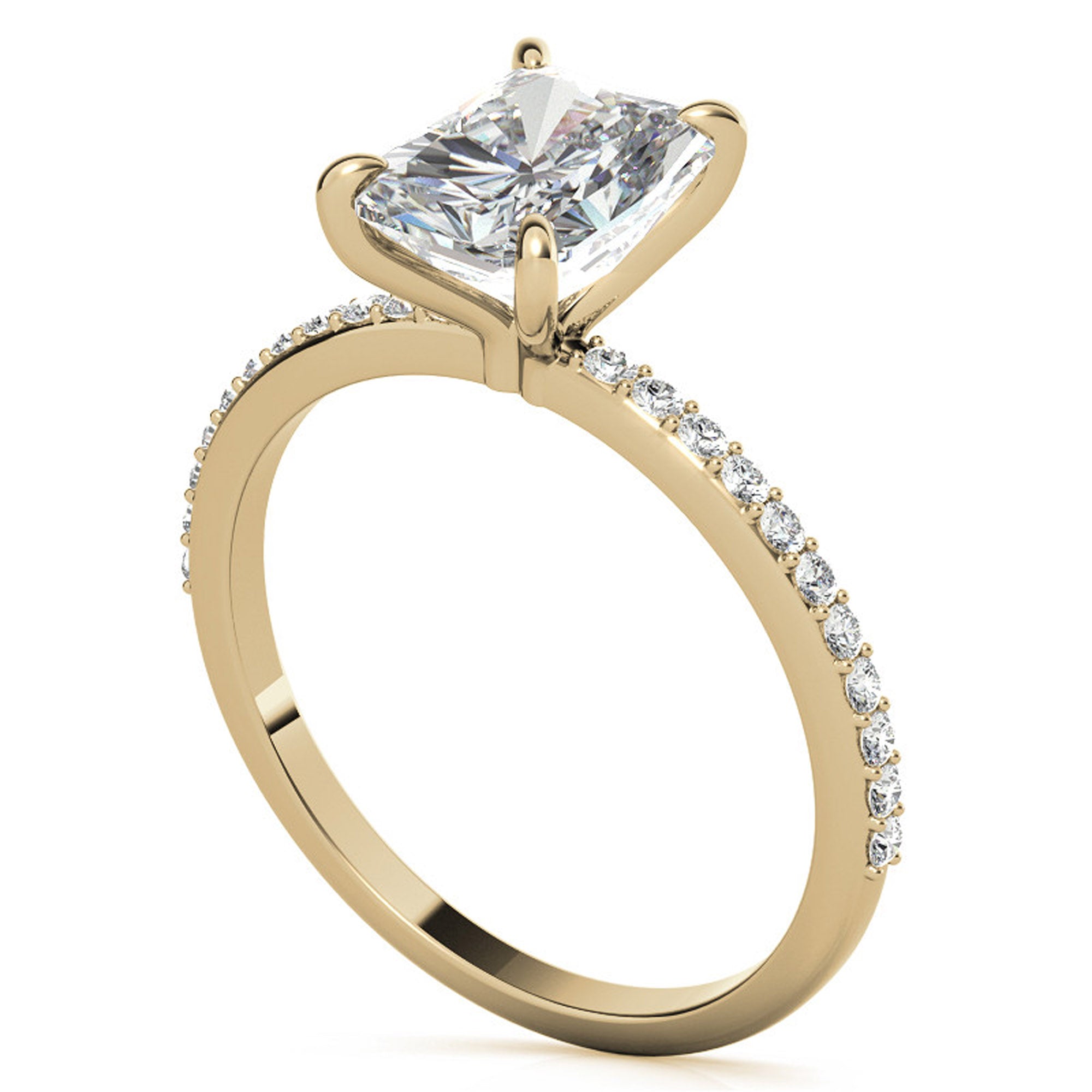 Adjustable Radiant Cut Solitaire Sterling Silver Yellow Gold-Plated Engagement Ring with Pave Band – Perfect for Special Occasions
