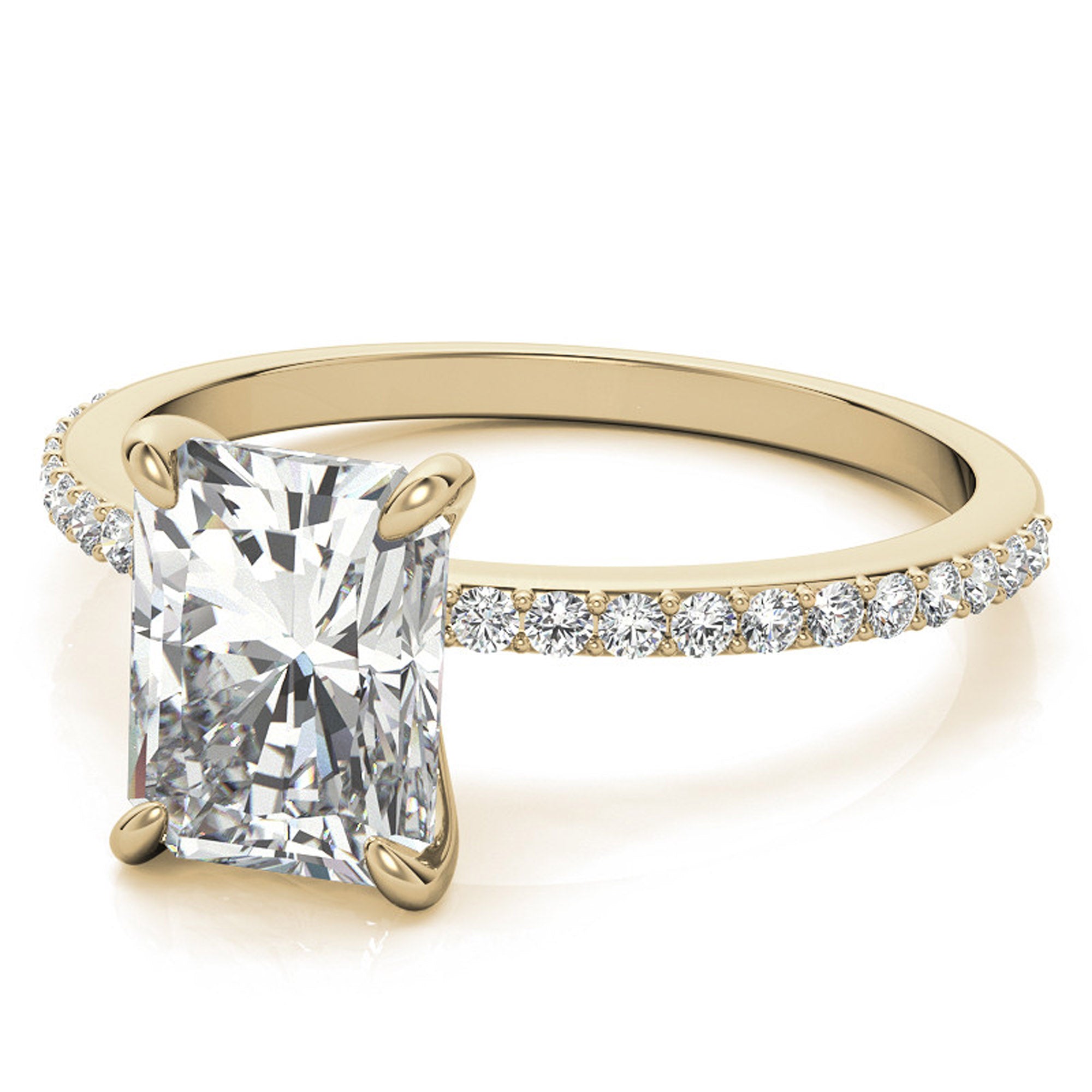 Adjustable Radiant Cut Solitaire Sterling Silver Yellow Gold-Plated Engagement Ring with Pave Band – Perfect for Special Occasions