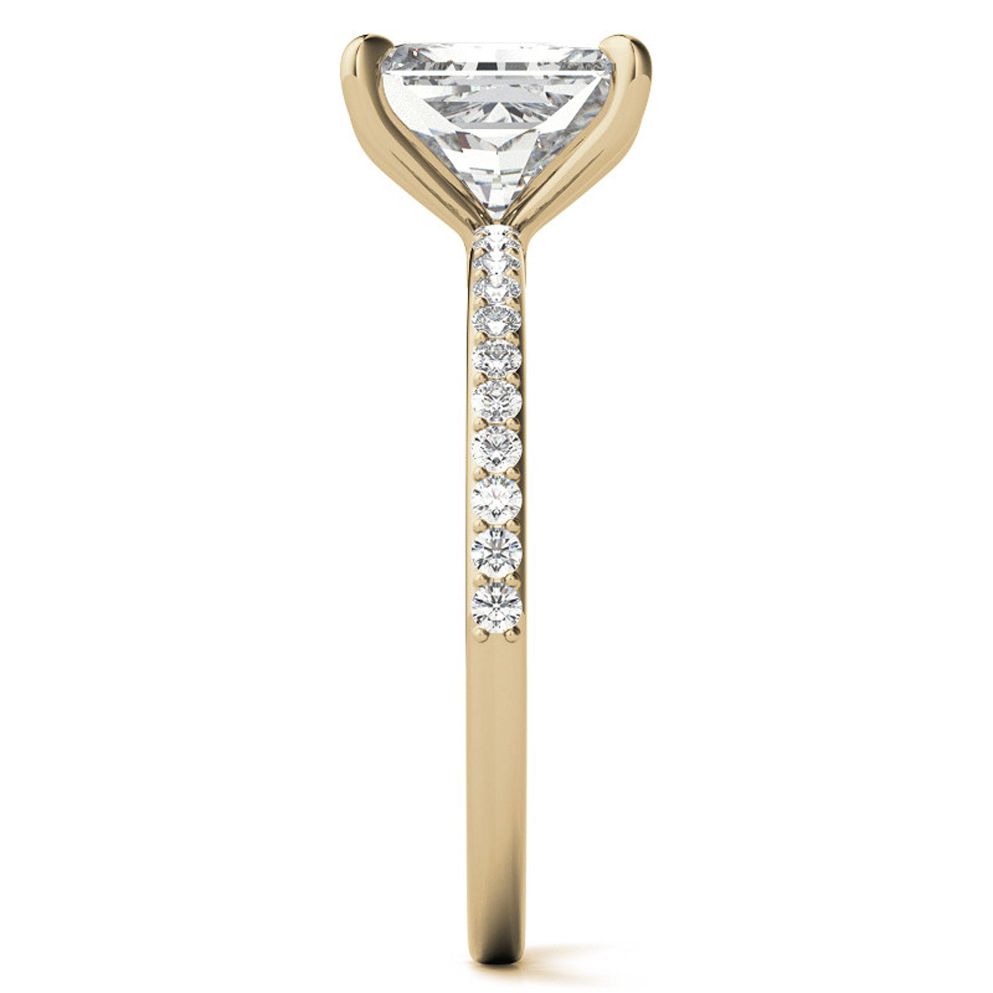 Adjustable Radiant Cut Solitaire Sterling Silver Yellow Gold-Plated Engagement Ring with Pave Band – Perfect for Special Occasions