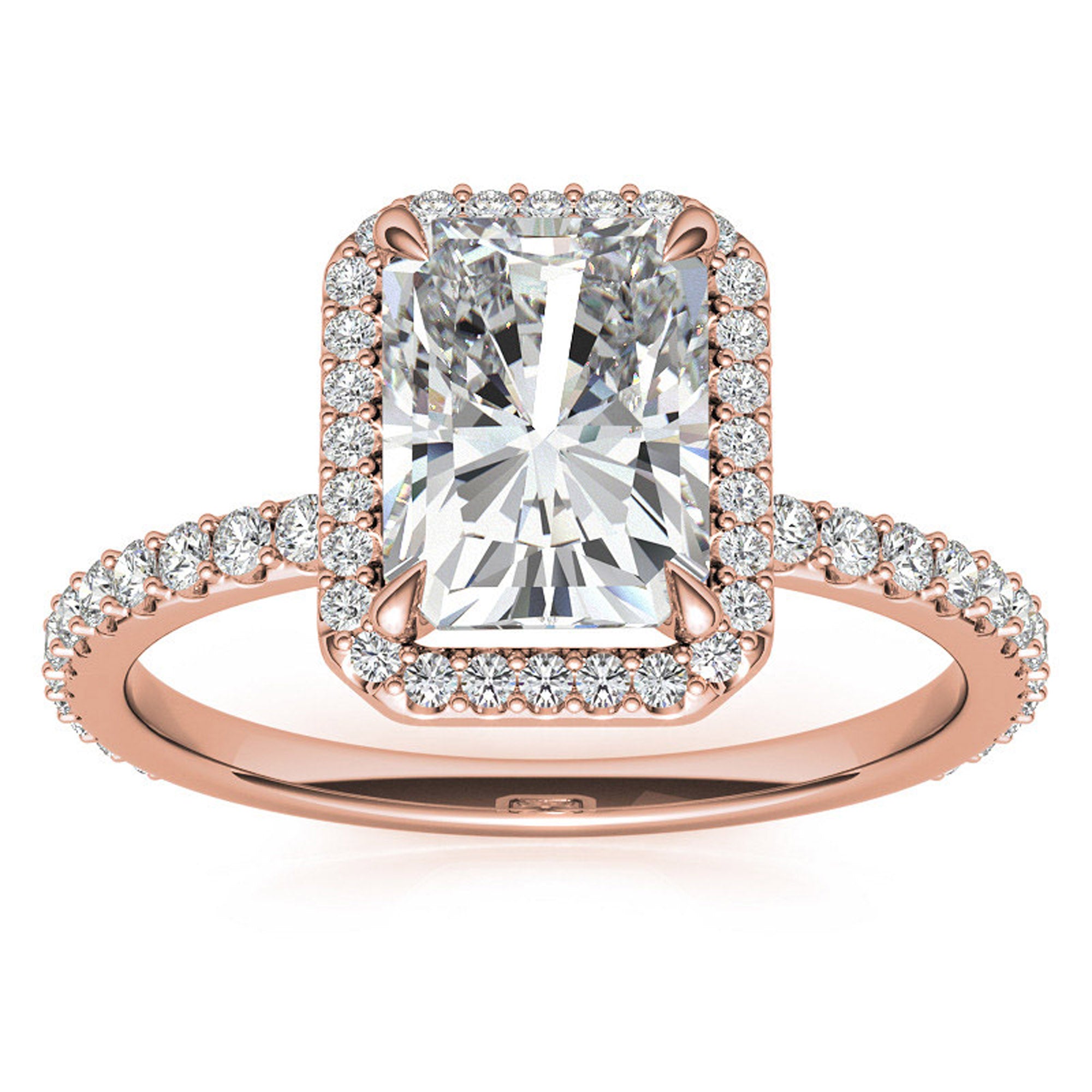Adjustable Sterling Silver Elegant Rose Gold Radiant-Cut Halo Ring Perfect for Engagement