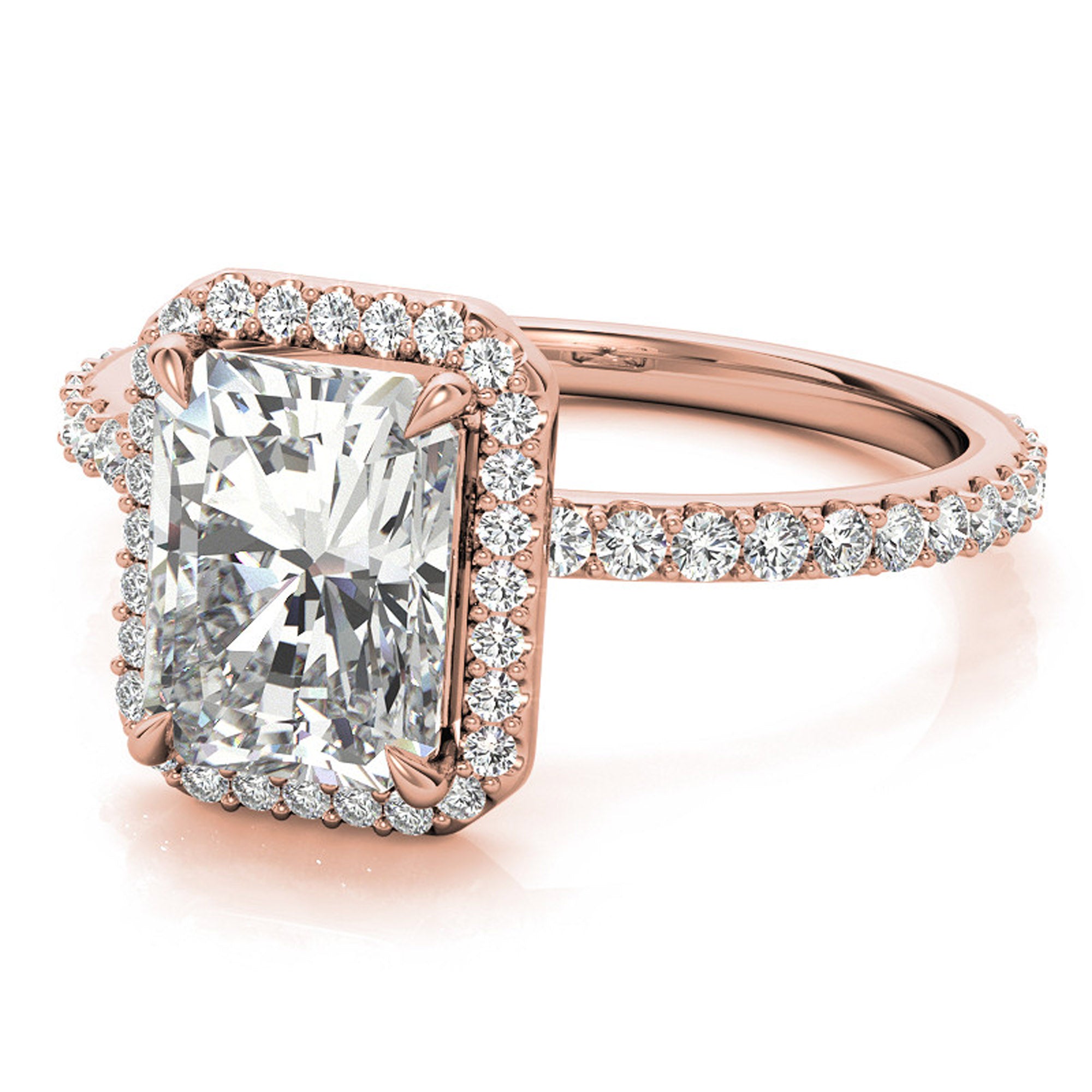 Adjustable Sterling Silver Elegant Rose Gold Radiant-Cut Halo Ring Perfect for Engagement