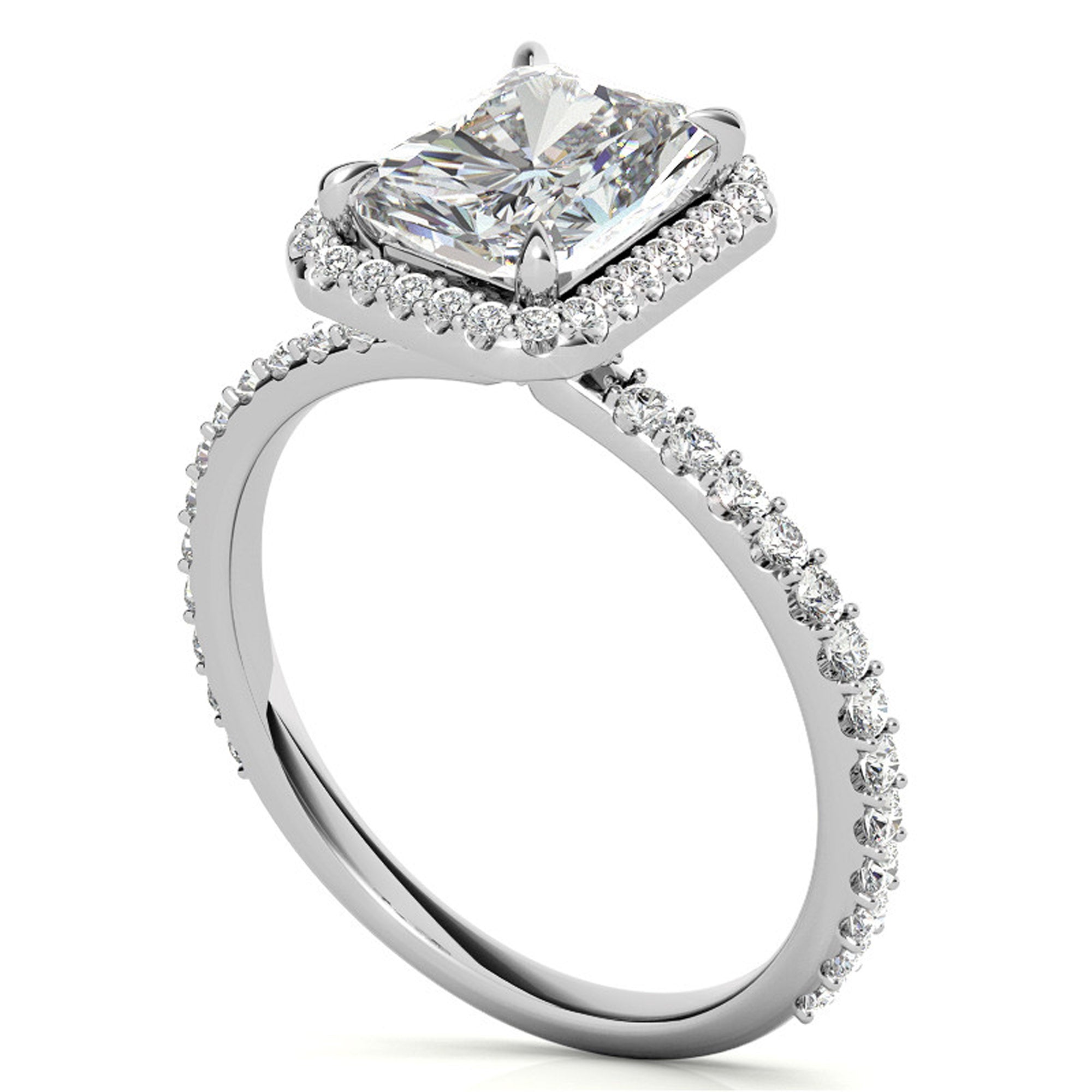 Adjustable Sterling Silver Elegant White Gold Radiant-Cut Halo Ring Perfect for Engagement