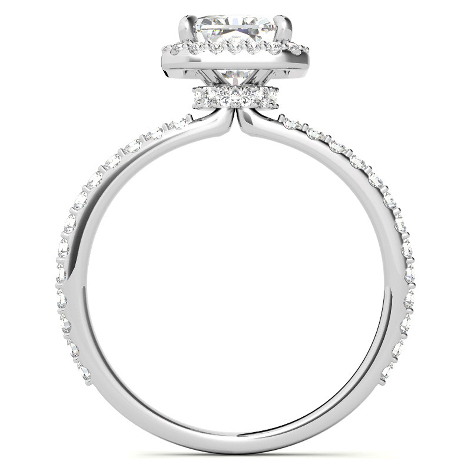 Adjustable Sterling Silver Elegant White Gold Radiant-Cut Halo Ring Perfect for Engagement