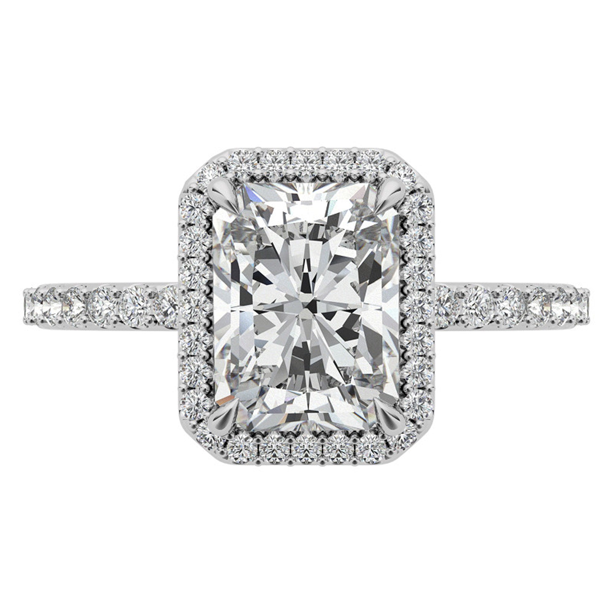 Adjustable Sterling Silver Elegant White Gold Radiant-Cut Halo Ring Perfect for Engagement