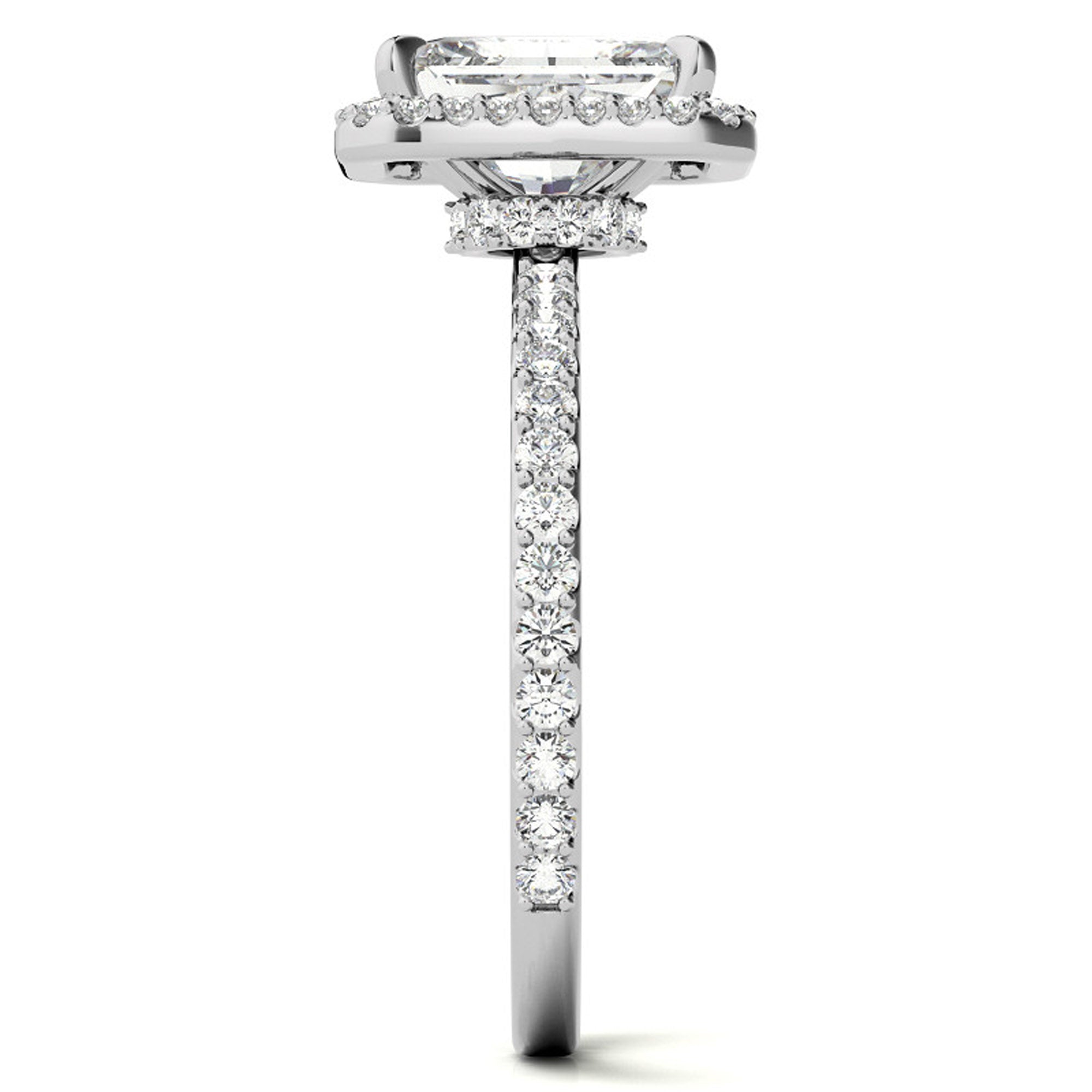 Adjustable Sterling Silver Elegant White Gold Radiant-Cut Halo Ring Perfect for Engagement