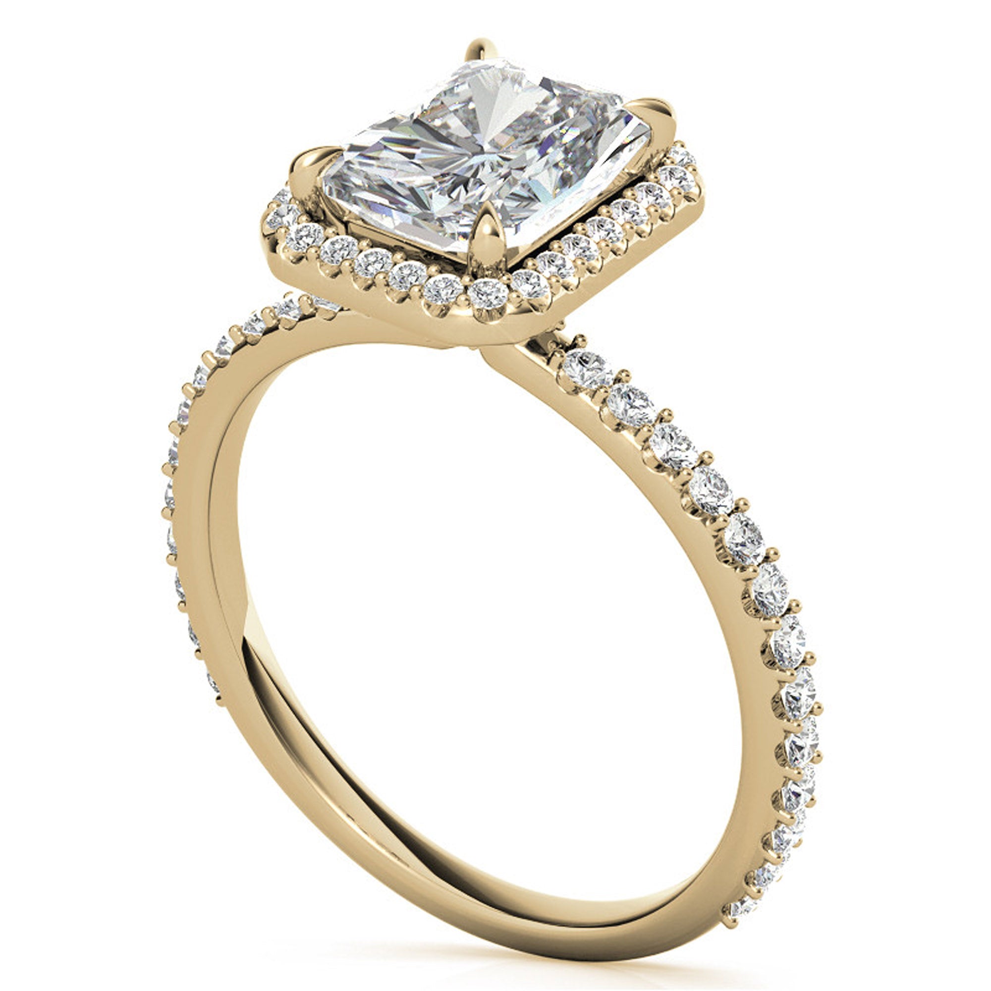 Adjustable Sterling Silver Elegant Yellow Gold Radiant-Cut Halo Ring Perfect for Engagement
