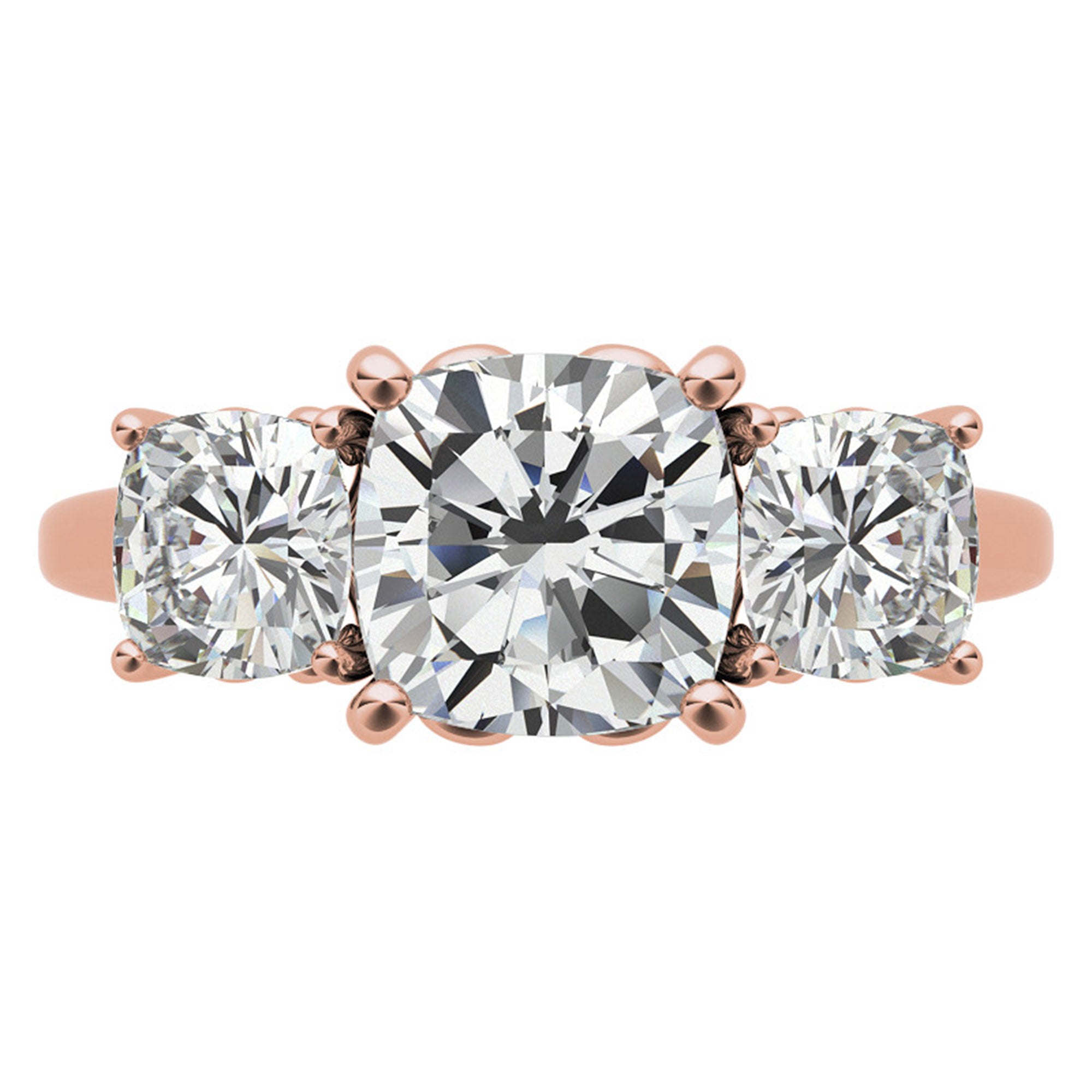 Adjustable  Engagement Sterling Silver Rose Gold Trio Cushion-Cut Ring For Woman
