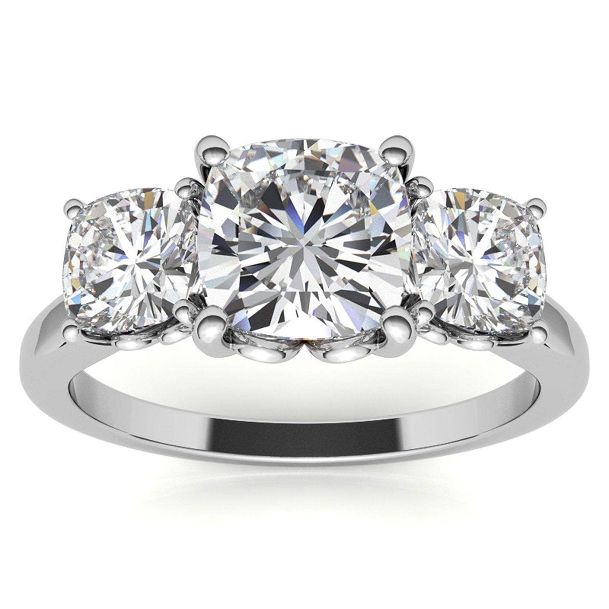 Adjustable  Engagement Sterling Silver White Gold Trio Cushion-Cut Ring For Woman