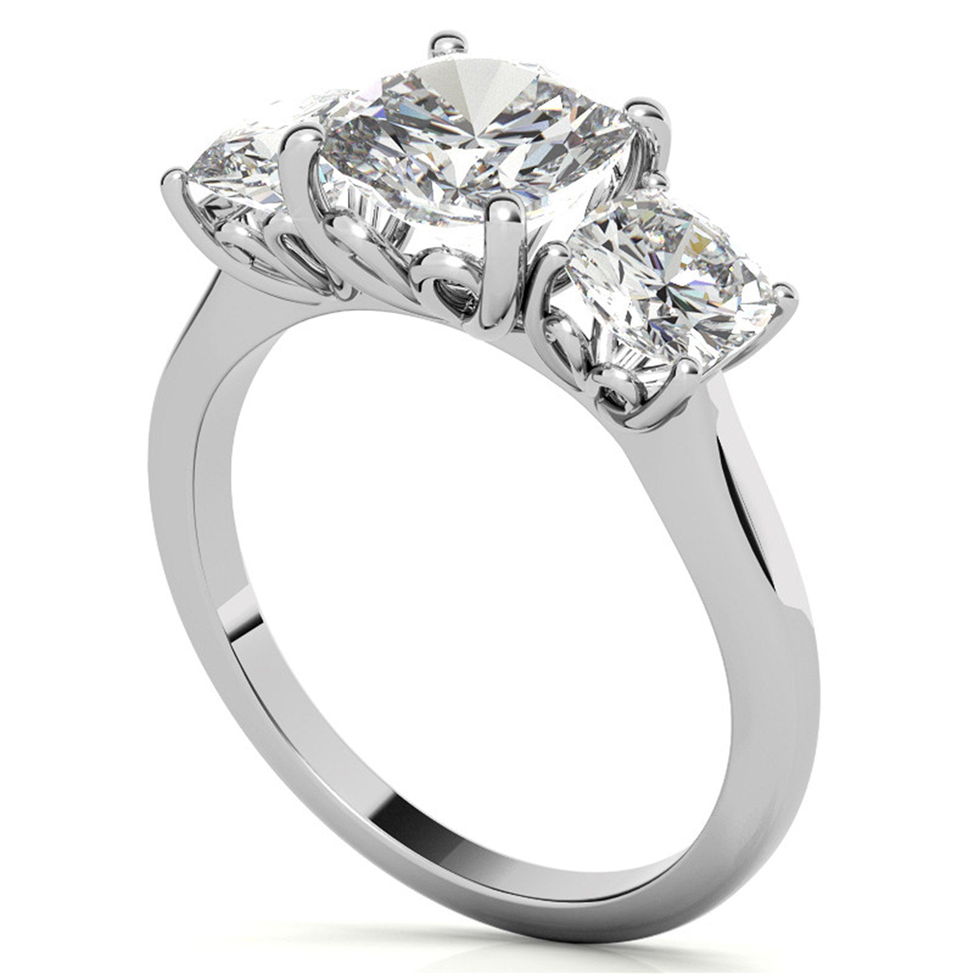 Adjustable  Engagement Sterling Silver White Gold Trio Cushion-Cut Ring For Woman