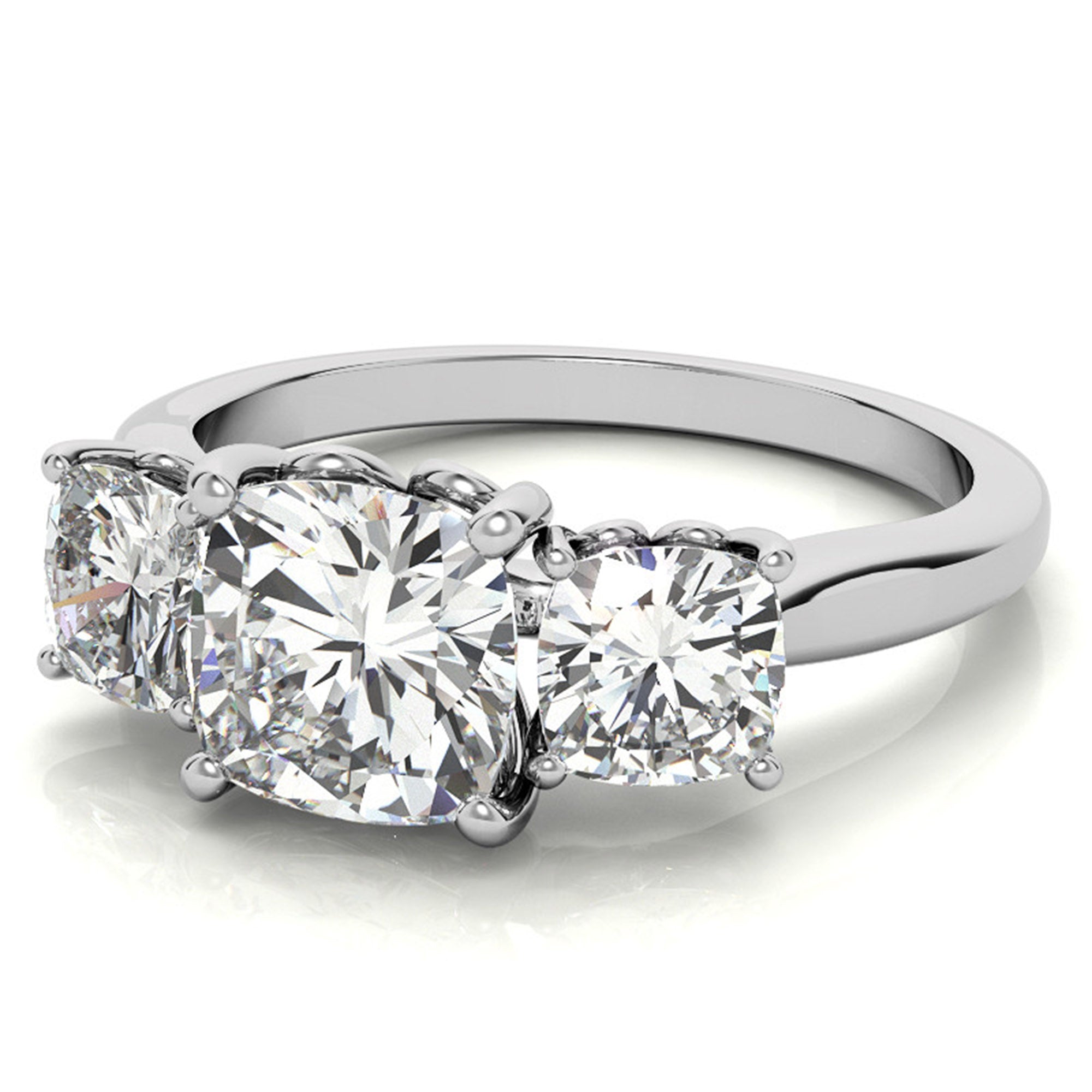 Adjustable  Engagement Sterling Silver White Gold Trio Cushion-Cut Ring For Woman