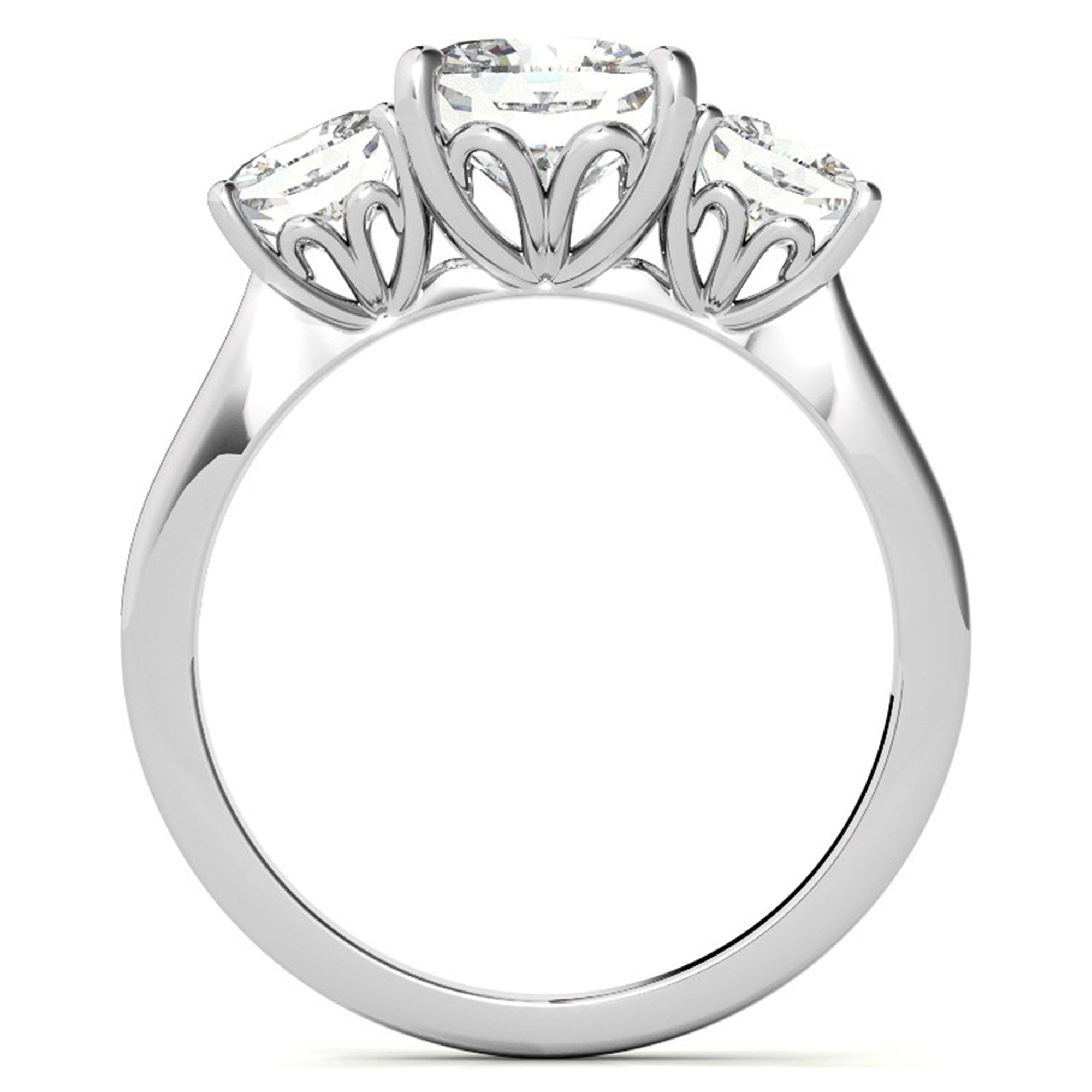 Adjustable  Engagement Sterling Silver White Gold Trio Cushion-Cut Ring For Woman