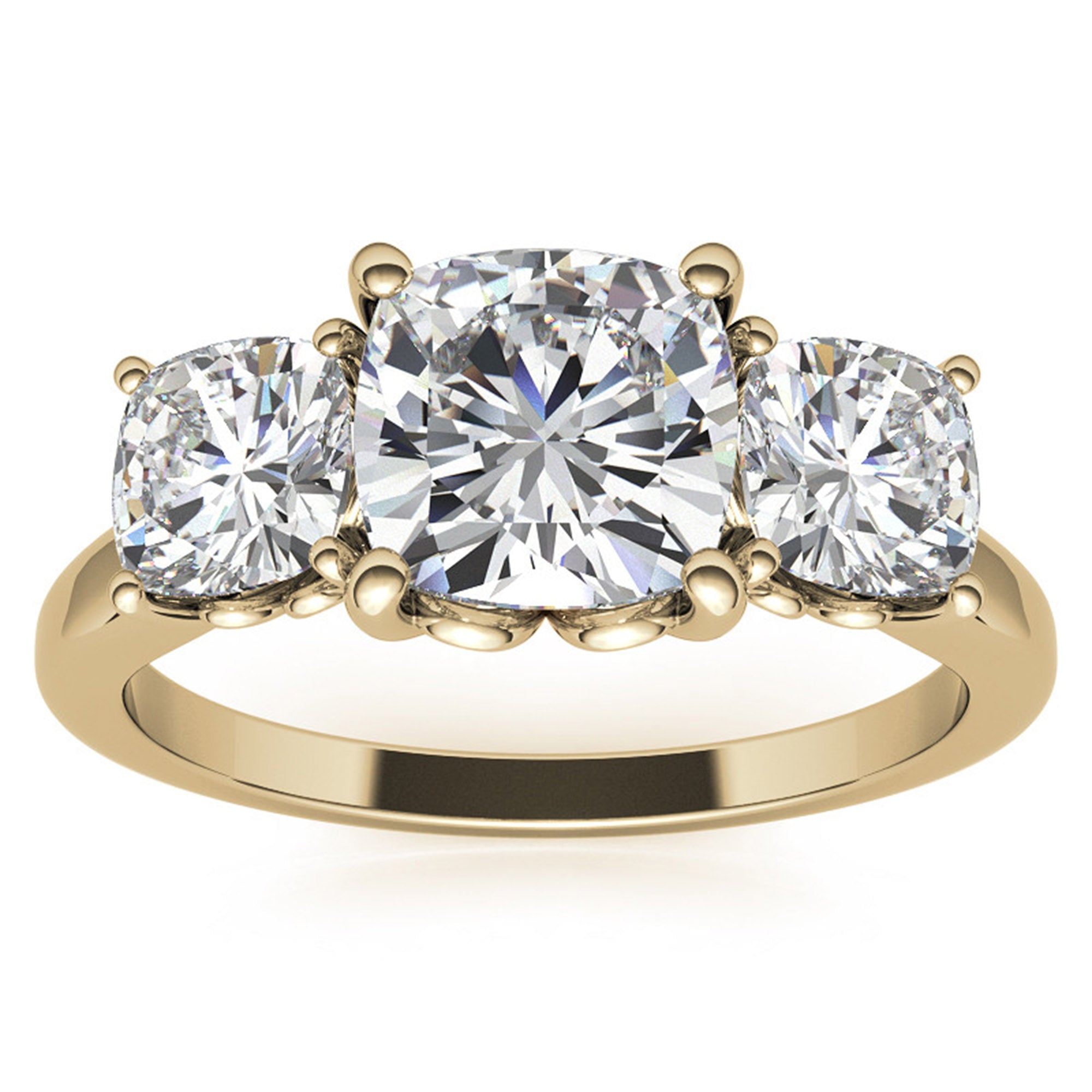 Adjustable  Engagement Sterling Silver Yellow Gold Trio Cushion-Cut Ring For Woman