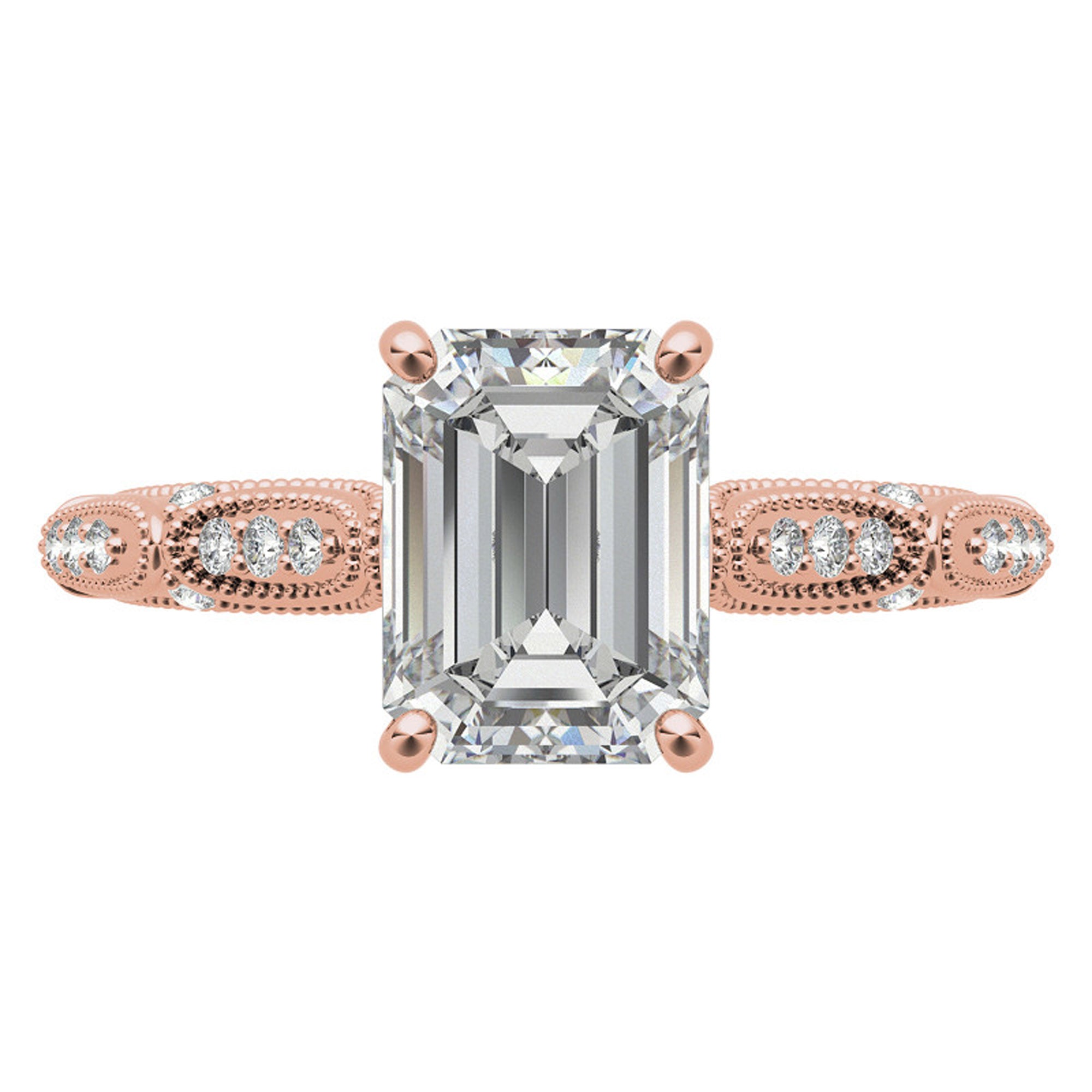 Sterling Silver Emerald-Cut Adjustable Vintage Rose Gold Engagement Ring Perfect for Wedding Proposal