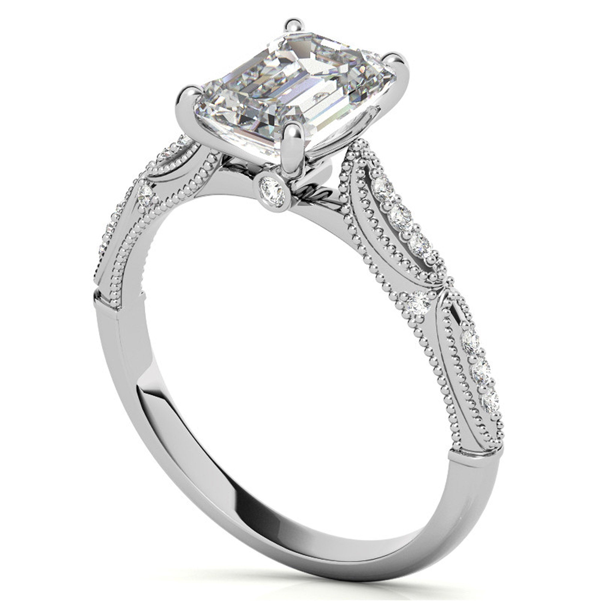 Sterling Silver Emerald-Cut Adjustable Vintage White Gold Engagement Ring Perfect for Wedding Proposal