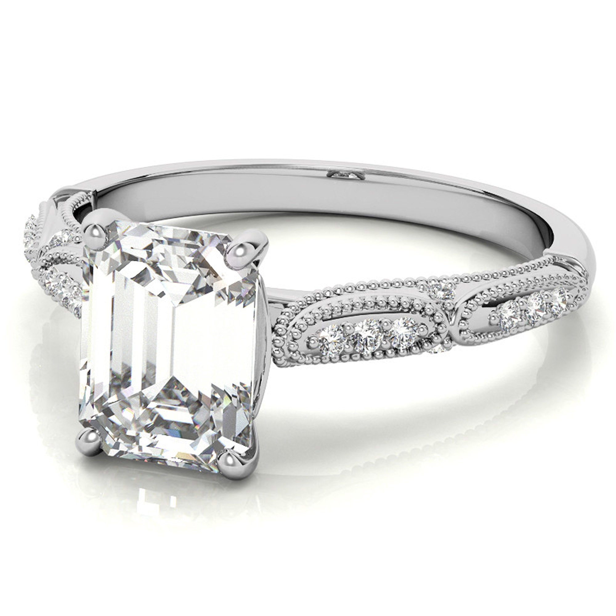 Sterling Silver Emerald-Cut Adjustable Vintage White Gold Engagement Ring Perfect for Wedding Proposal