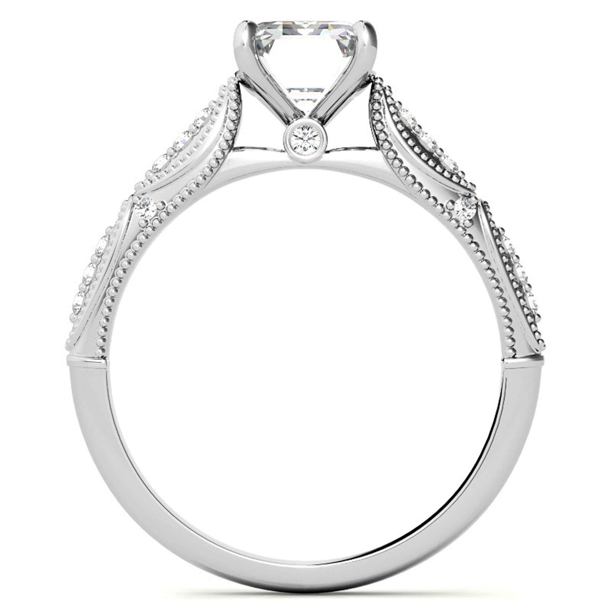 Sterling Silver Emerald-Cut Adjustable Vintage White Gold Engagement Ring Perfect for Wedding Proposal