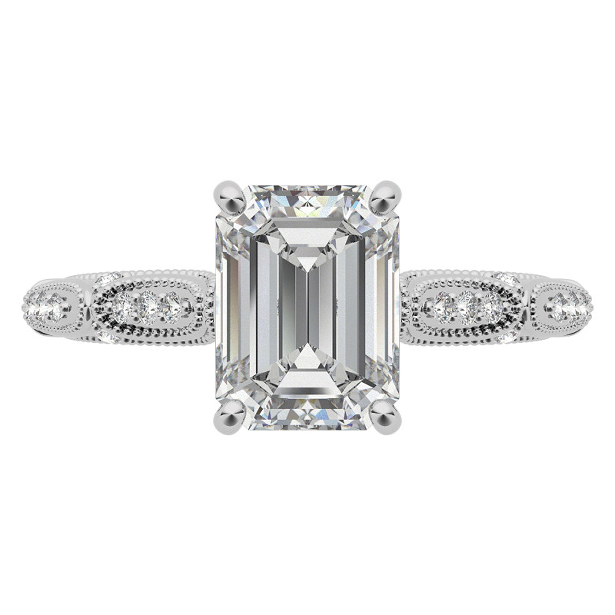 Sterling Silver Emerald-Cut Adjustable Vintage White Gold Engagement Ring Perfect for Wedding Proposal