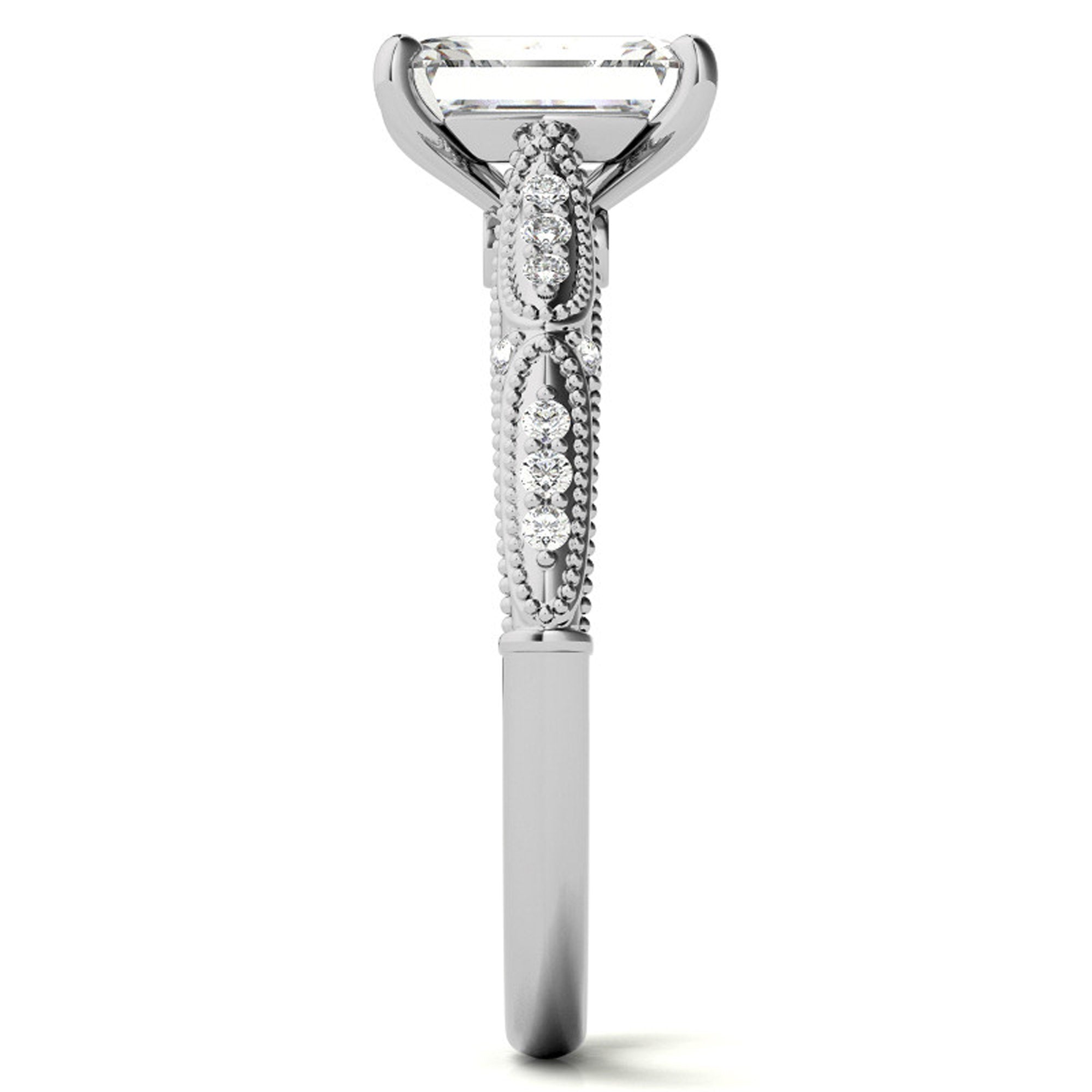 Sterling Silver Emerald-Cut Adjustable Vintage White Gold Engagement Ring Perfect for Wedding Proposal