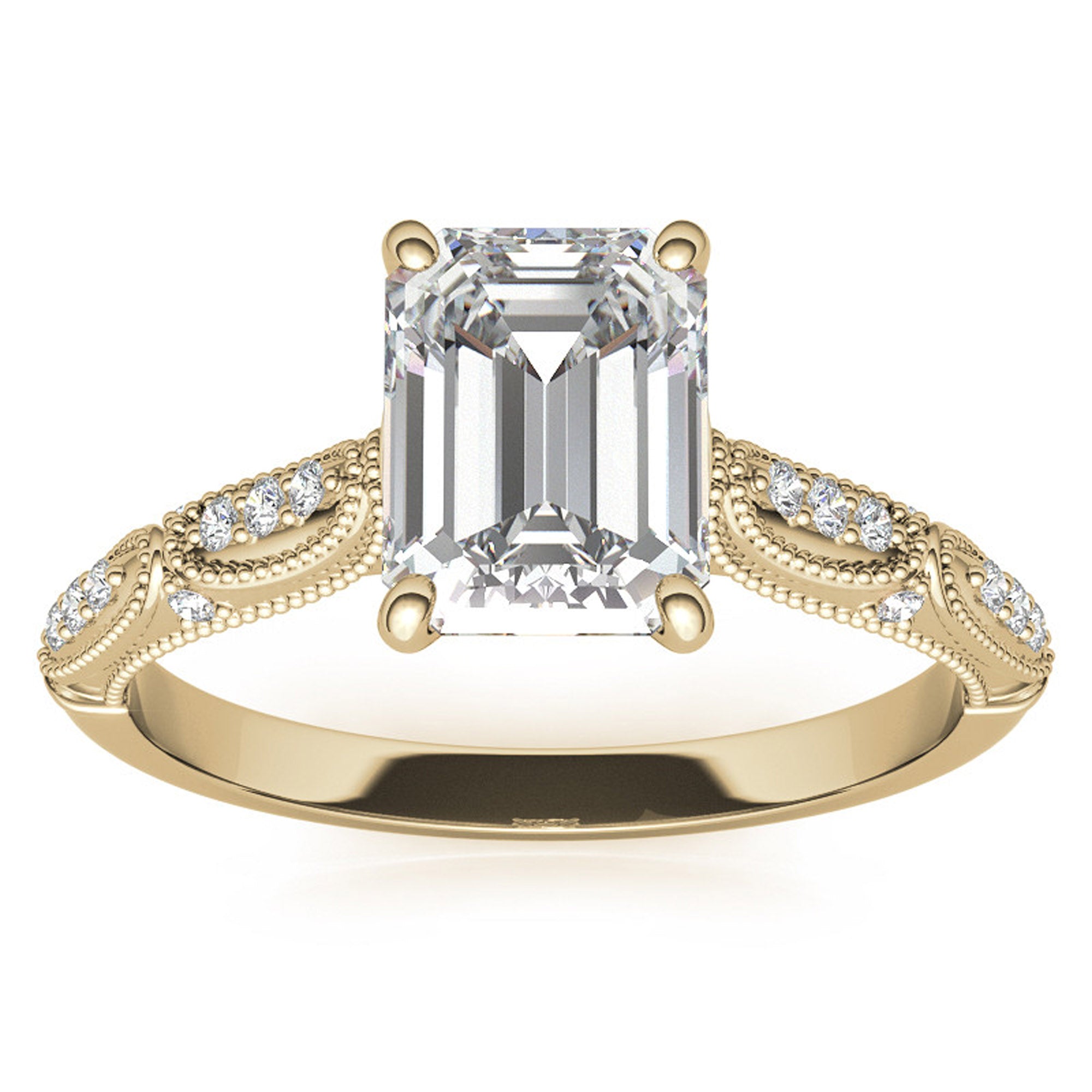 Sterling Silver Emerald-Cut Adjustable Vintage Yellow Gold Engagement Ring Perfect for Wedding Proposal