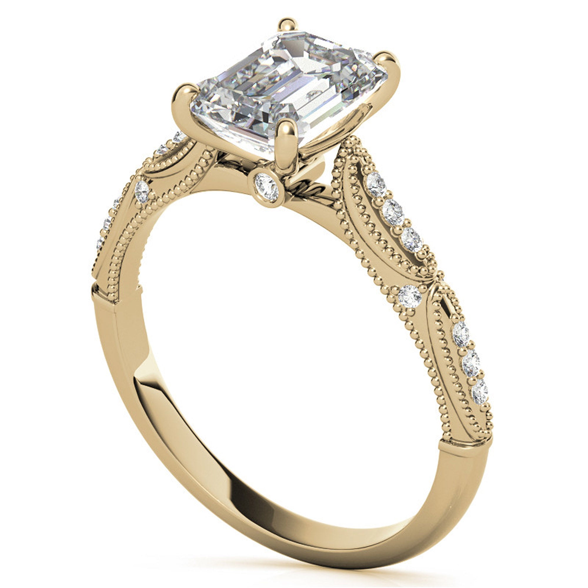 Sterling Silver Emerald-Cut Adjustable Vintage Yellow Gold Engagement Ring Perfect for Wedding Proposal